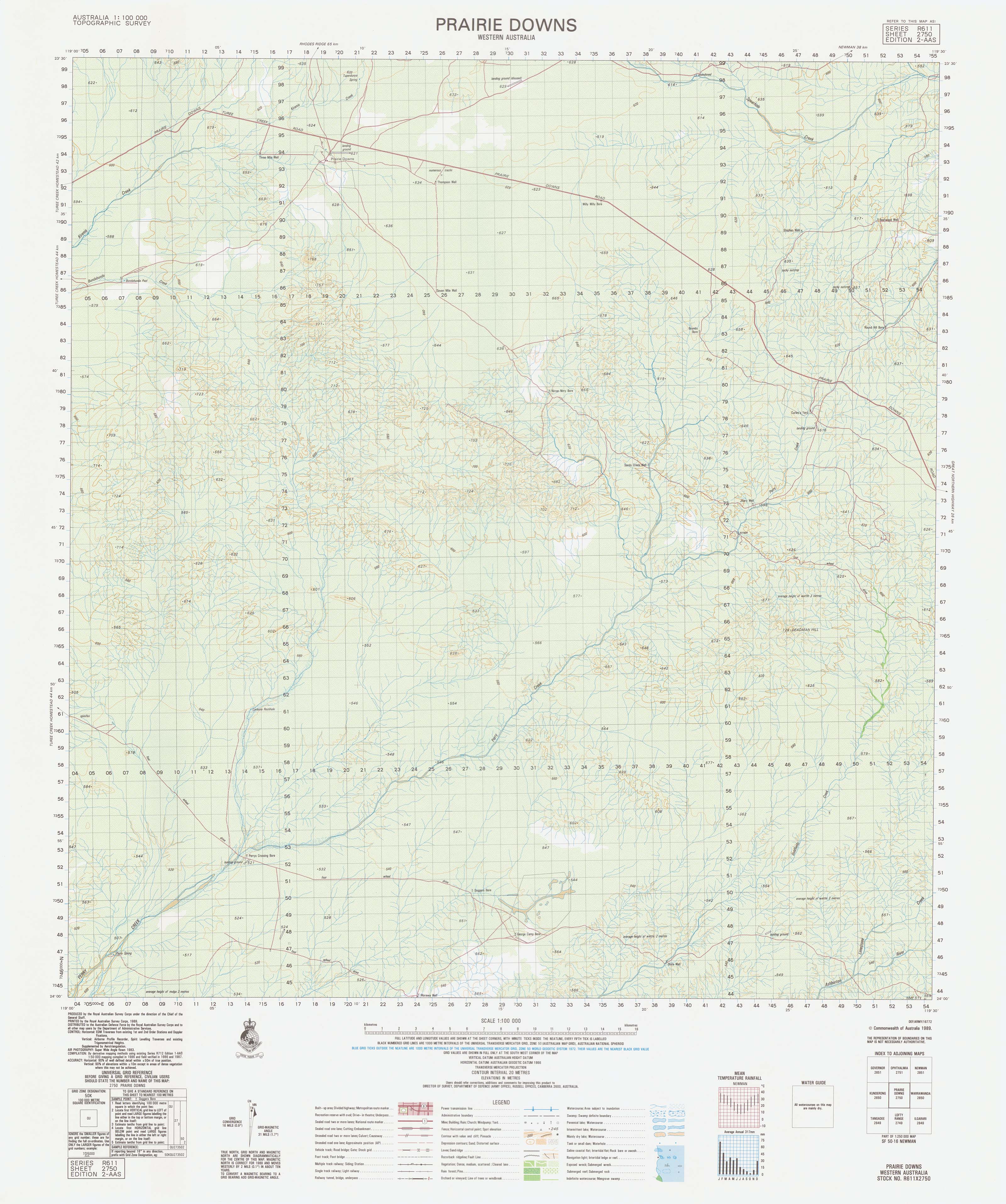 2750 Prairie Downs 1:100k Topographic Map