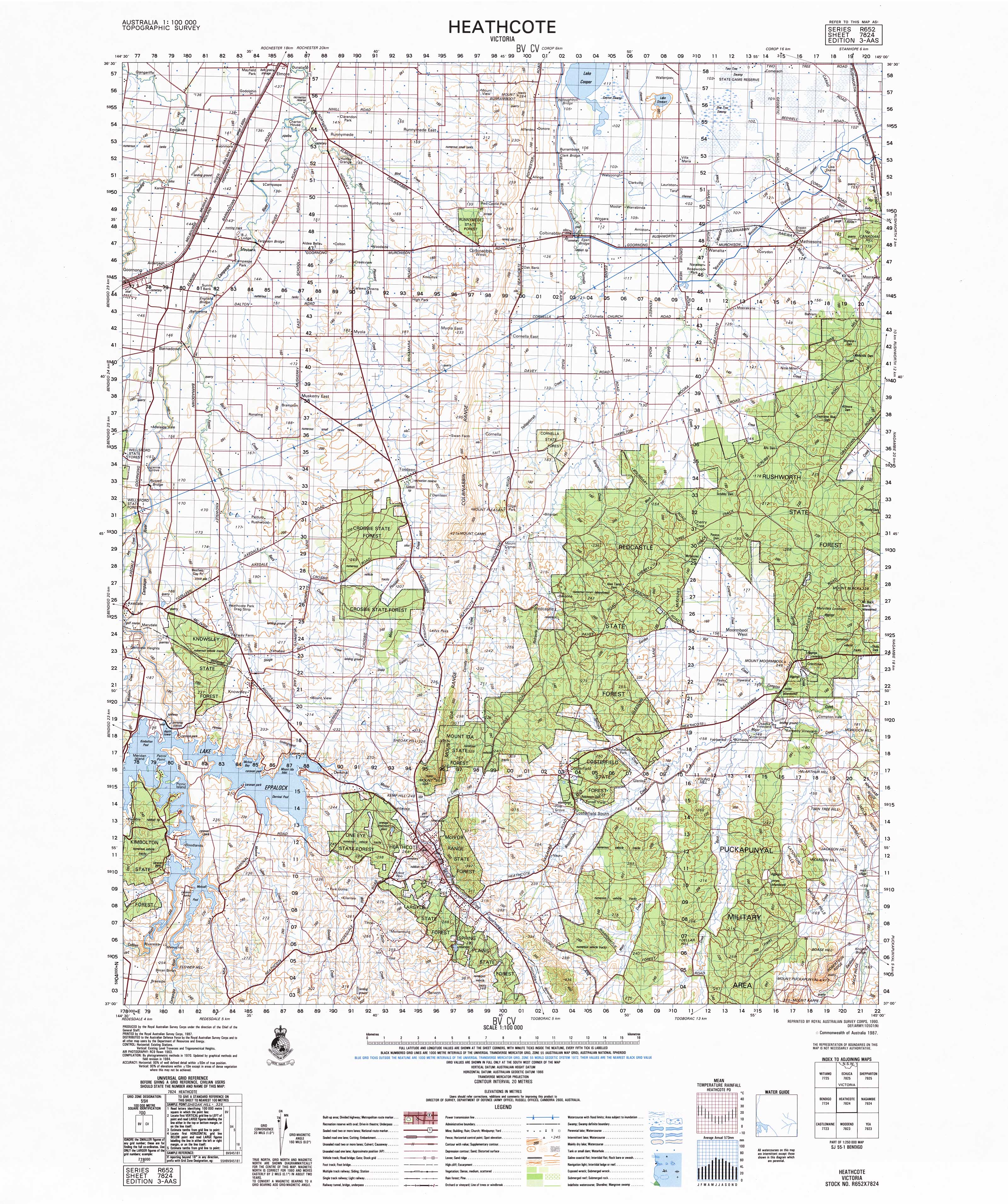 7824 Heathcote 1:100k Topographic Map