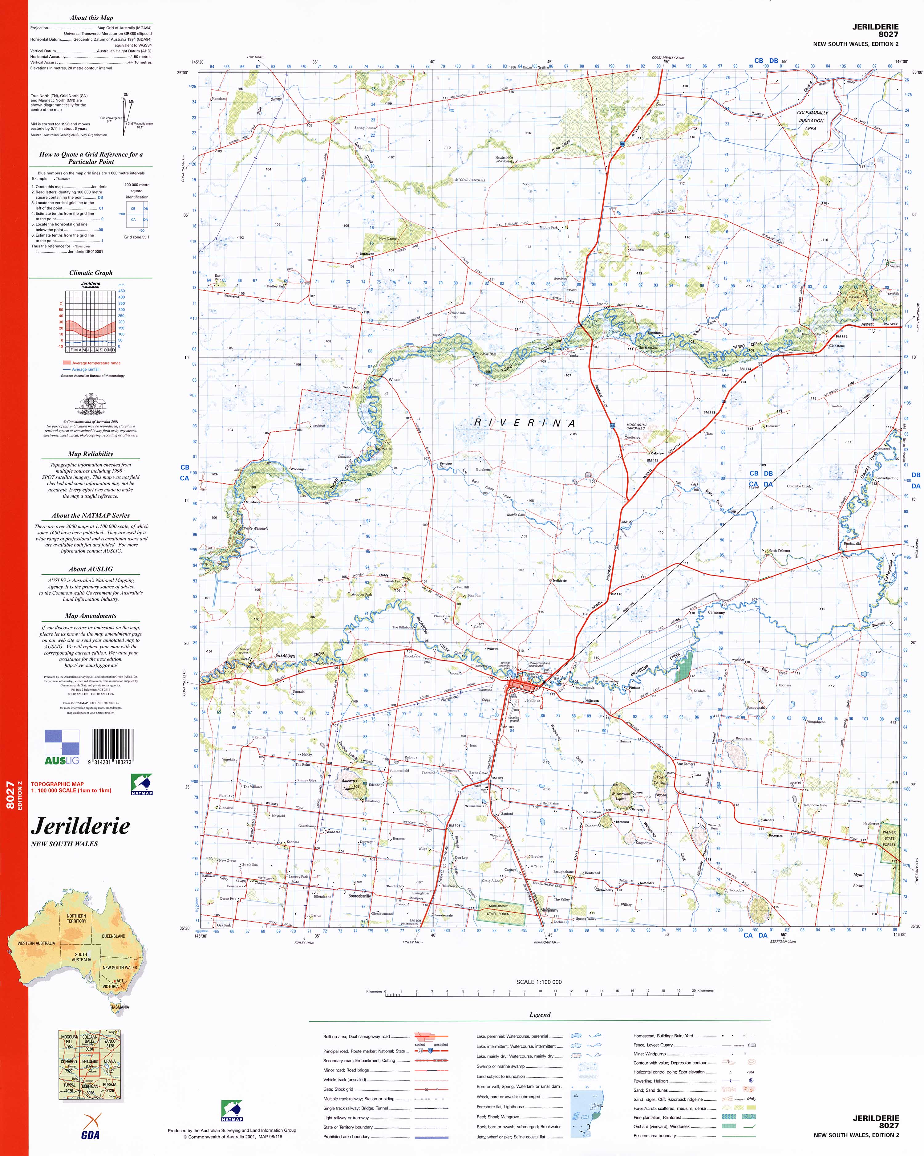 8027 Jerilderie 1:100k Topographic Map