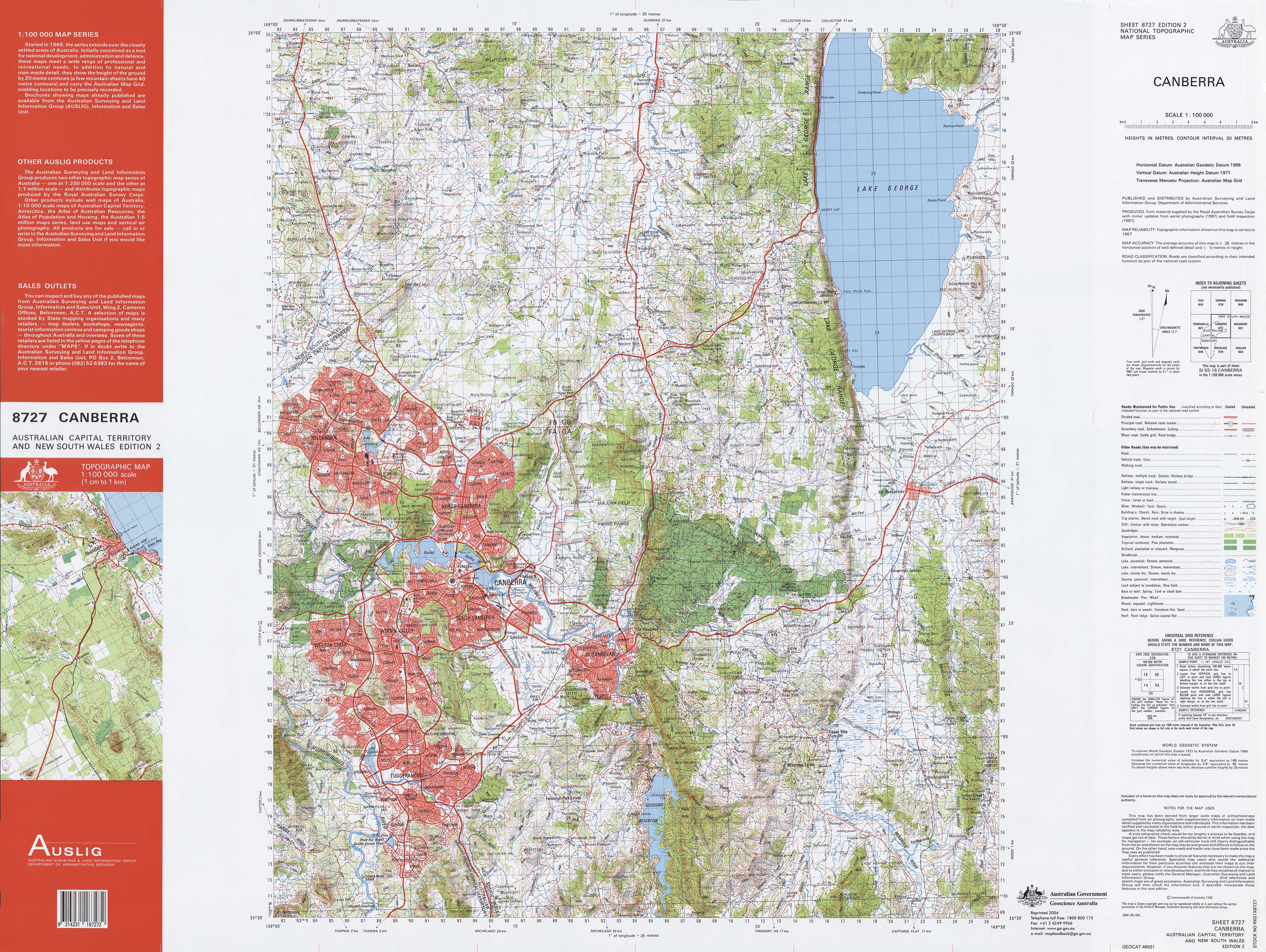 8727 Canberra 1:100k Topographic Map