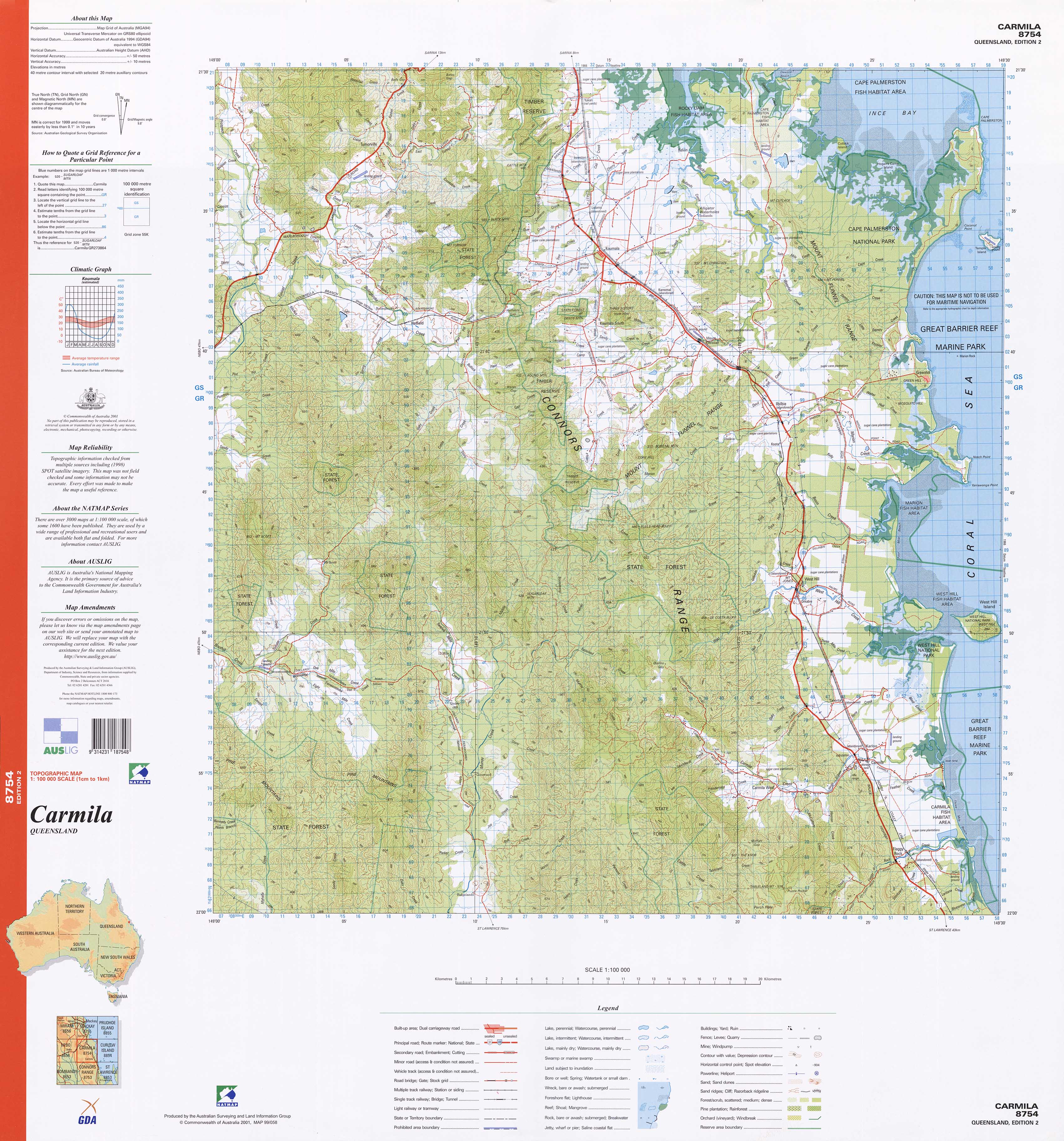8754 Carmila 1:100k Topographic Map