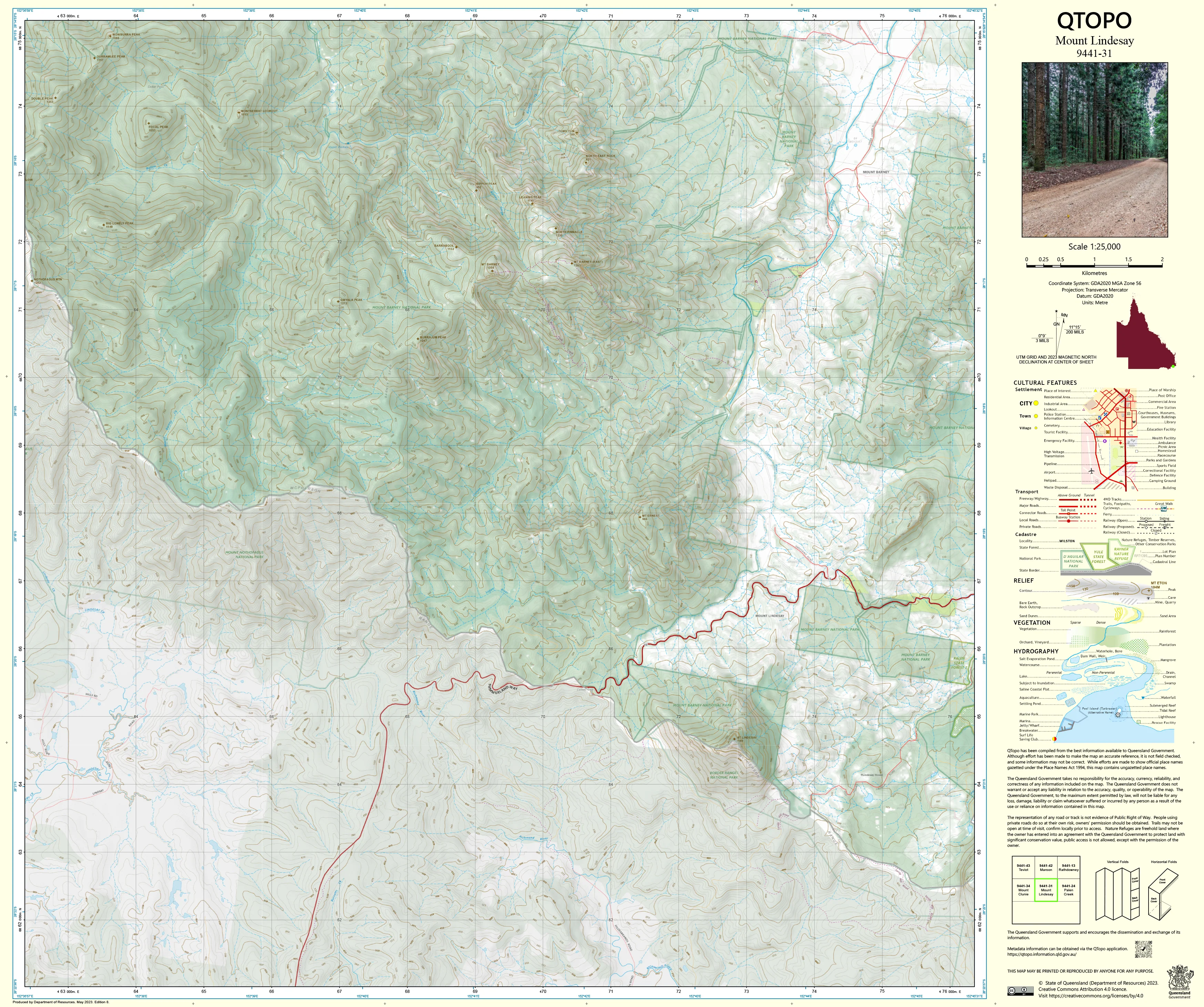 9441-31 Mount Lindesay QTopo 1:25,000 Topographic Map