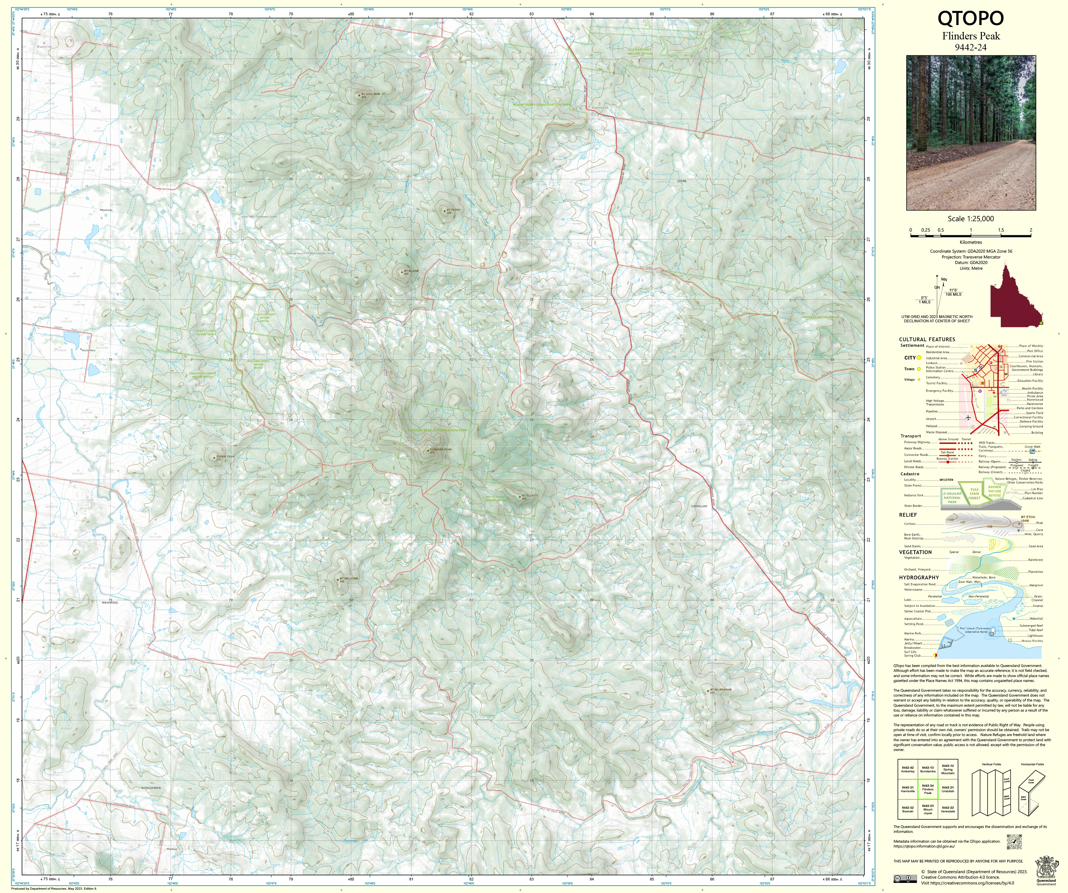 9442-24 Flinders Peak QTopo 1:25,000 Topographic Map