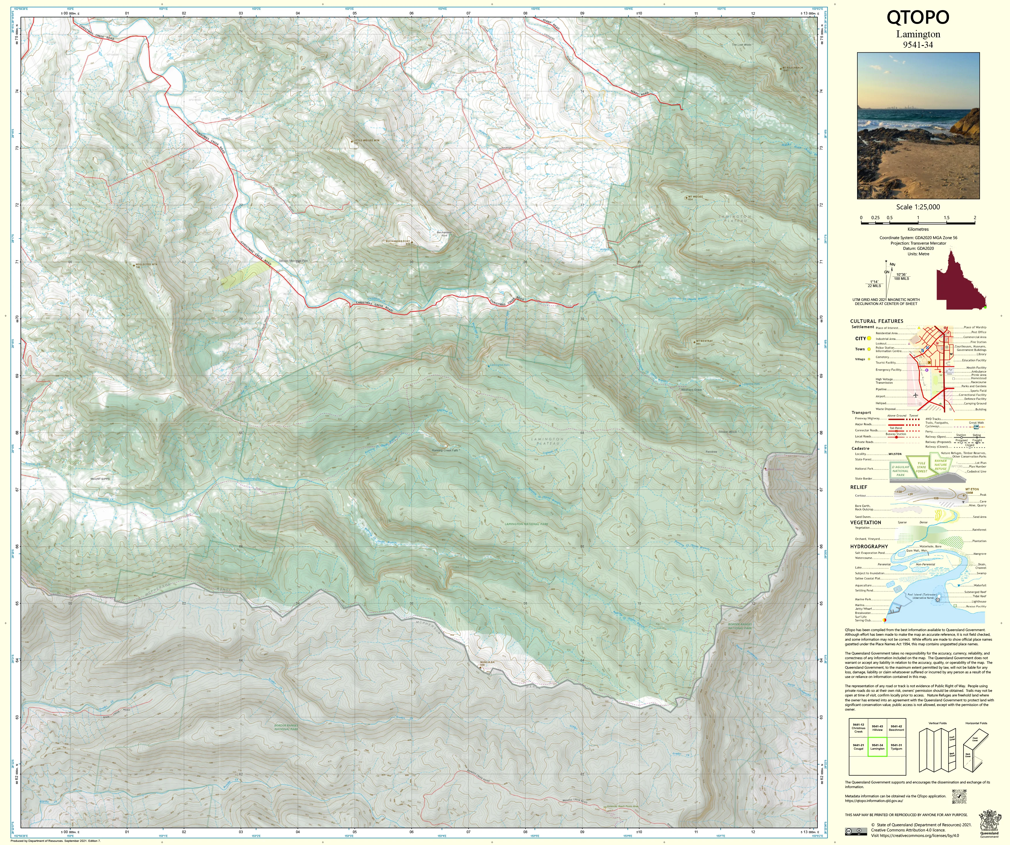 9541-34 Lamington QTopo 1:25,000 Topographic Map