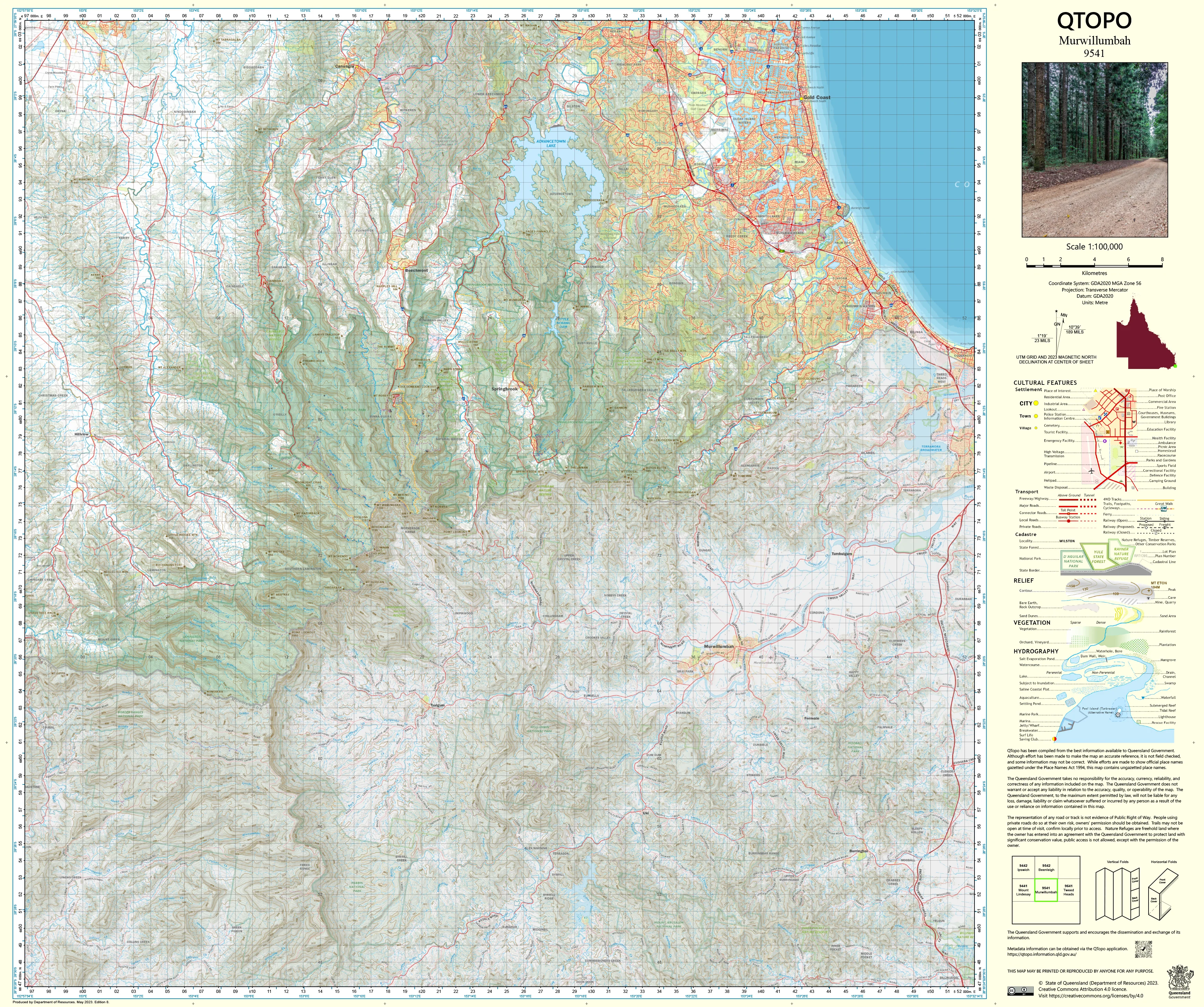 9541 Murwillumbah QTopo 1:100,000 Topographic Map