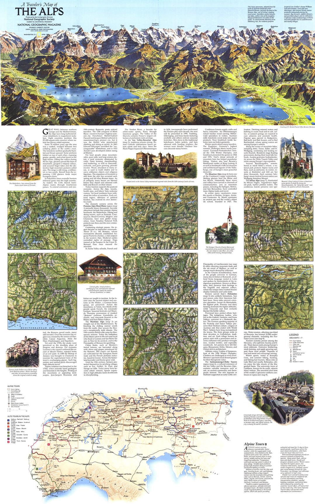 A Traveler's Map of the Alps - Published 1985 by National Geographic