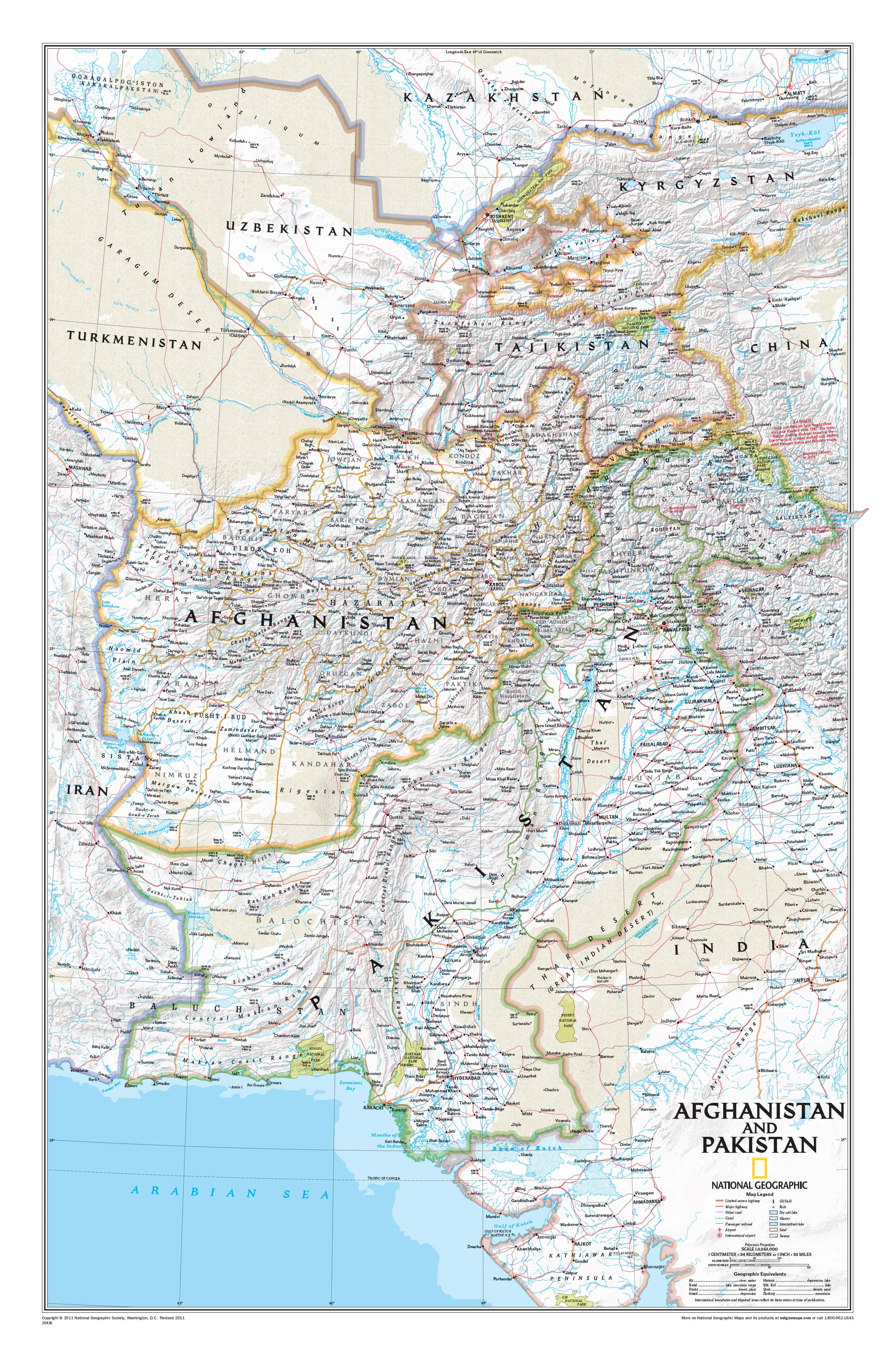 Afghanistan & Pakistan National Geographic 826 x 546mm Wall Map