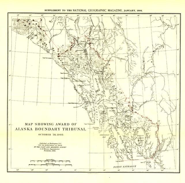 Alaska Boundary Tribunal Wall Map of 1896 - Published 1904 by National Geographic