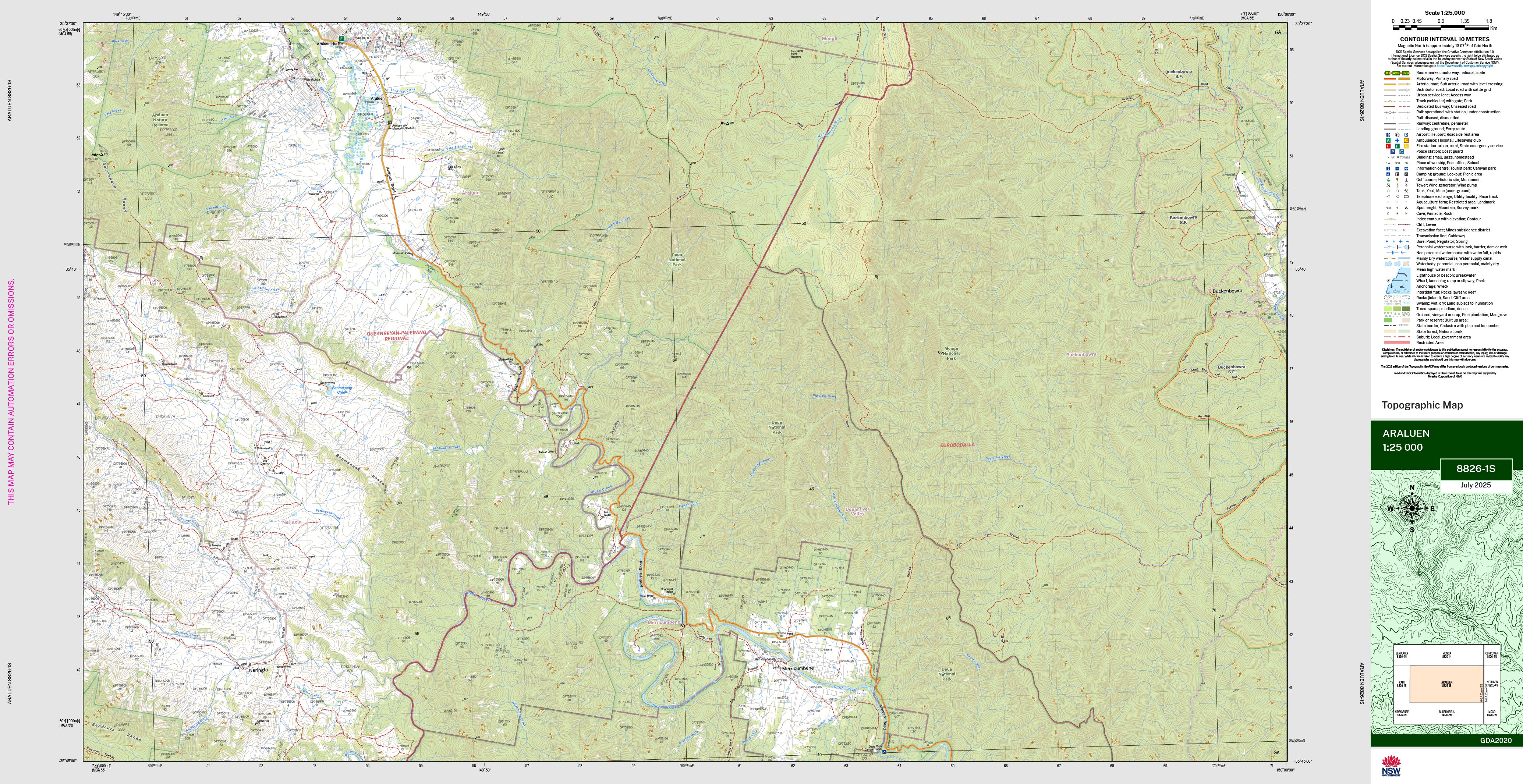 Araluen 8826-1S Topographic Map 1:25k