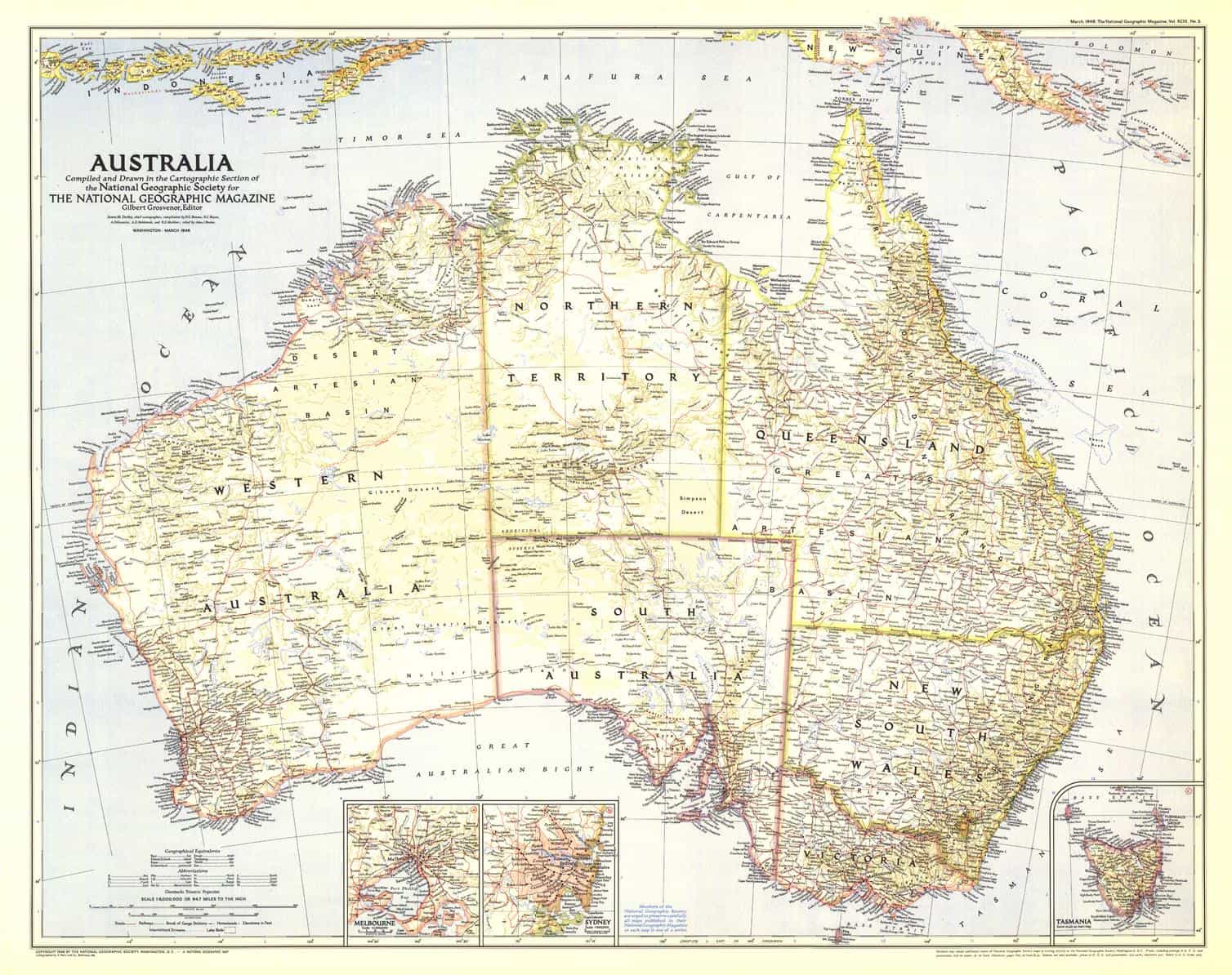 Australia 1948 Wall Map by National Geographic