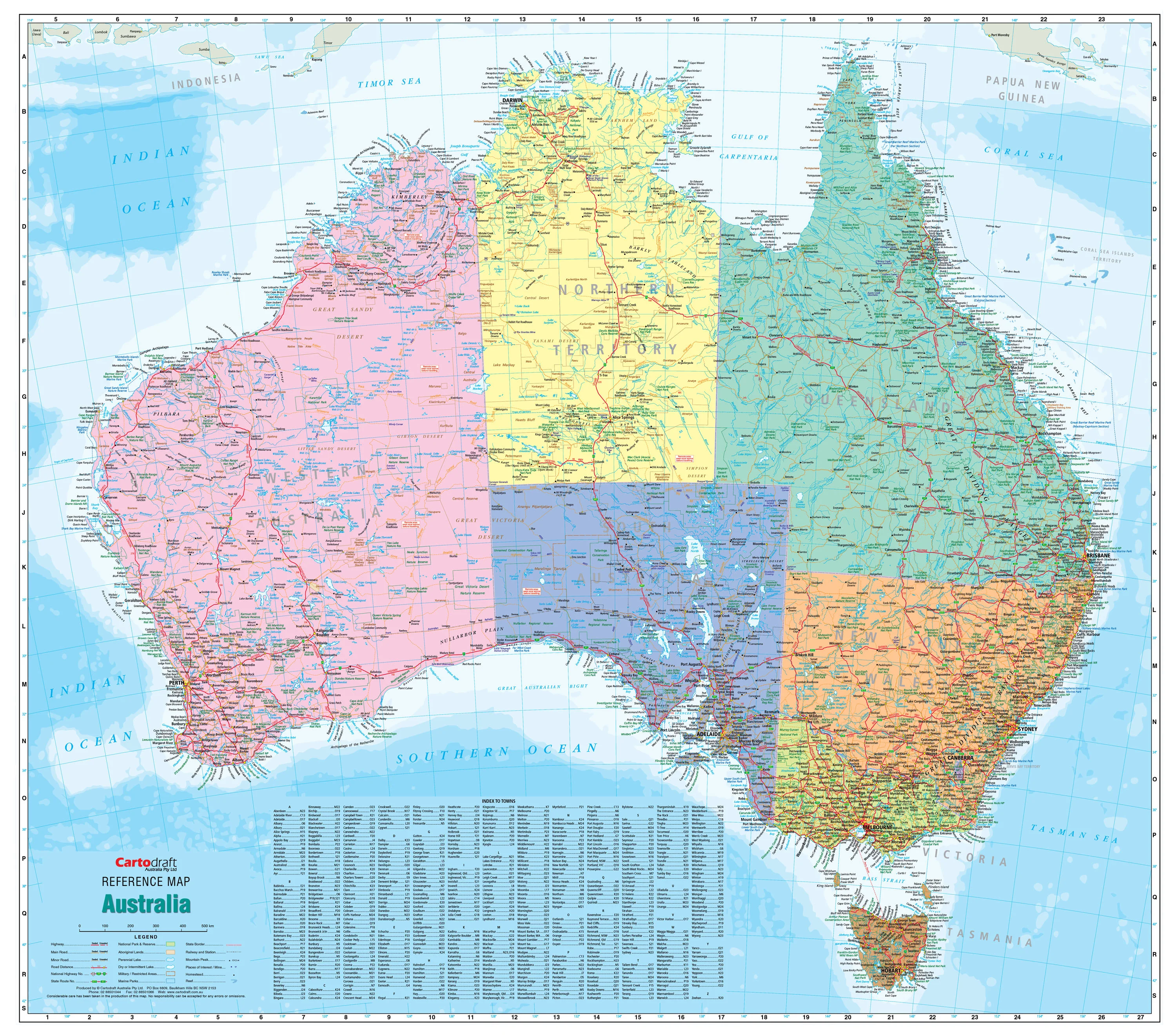 Australia Political Reference 1680 x 1480mm Laminated Wall Map with Hang Rails
