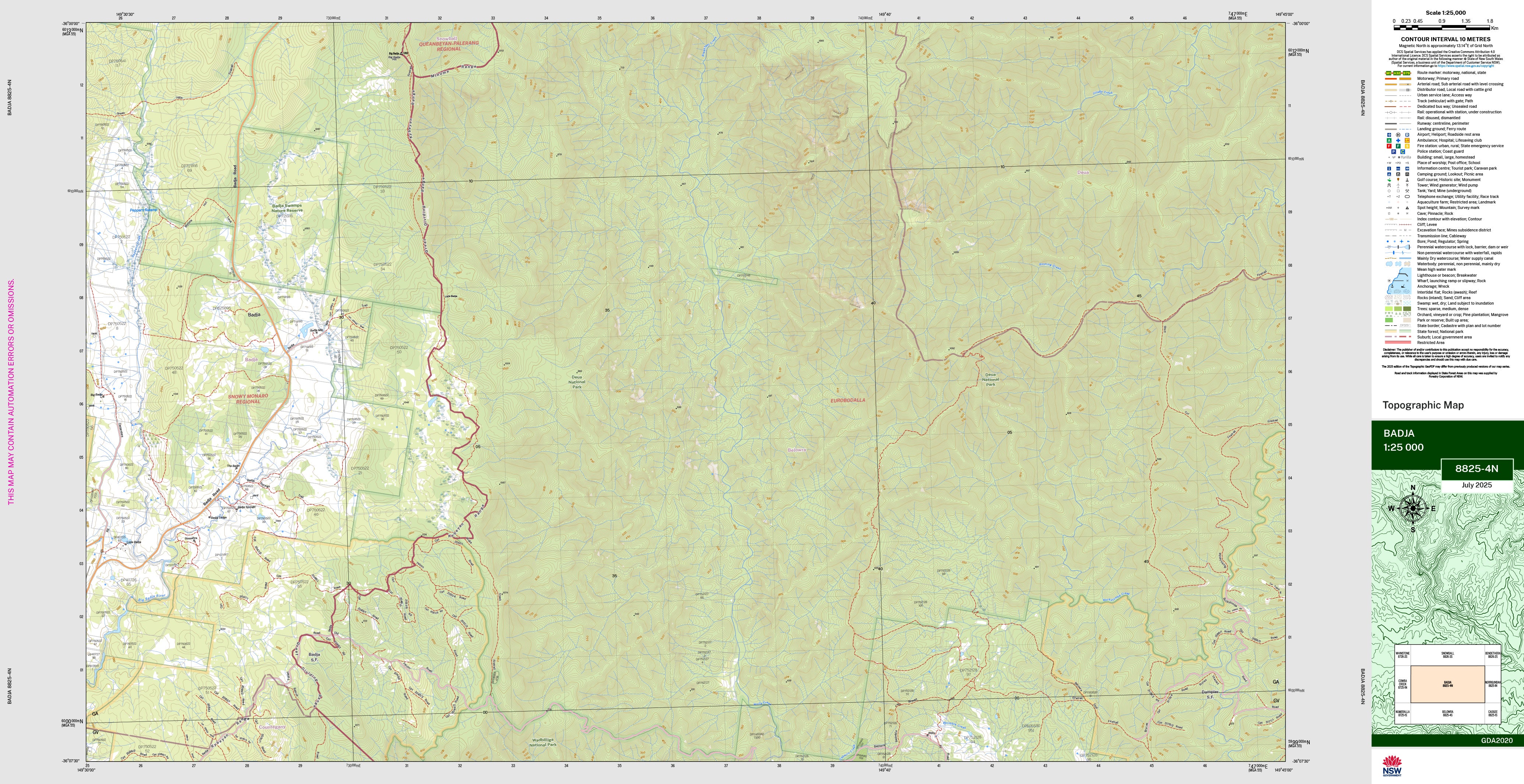 Badja 8825-4N Topographic Map 1:25k