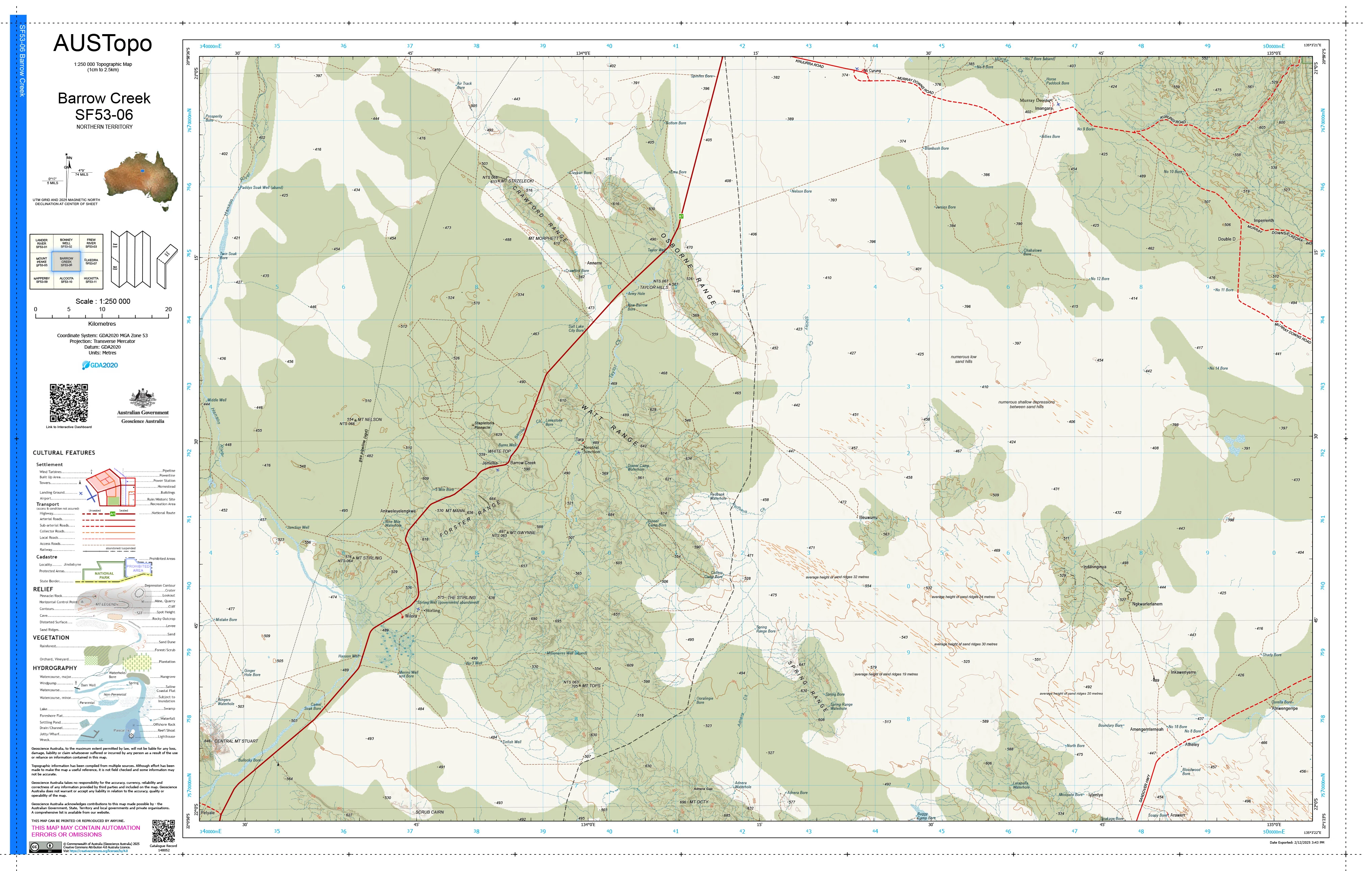 Barrow Creek F5306 AUSTopo 1:250,000 Map