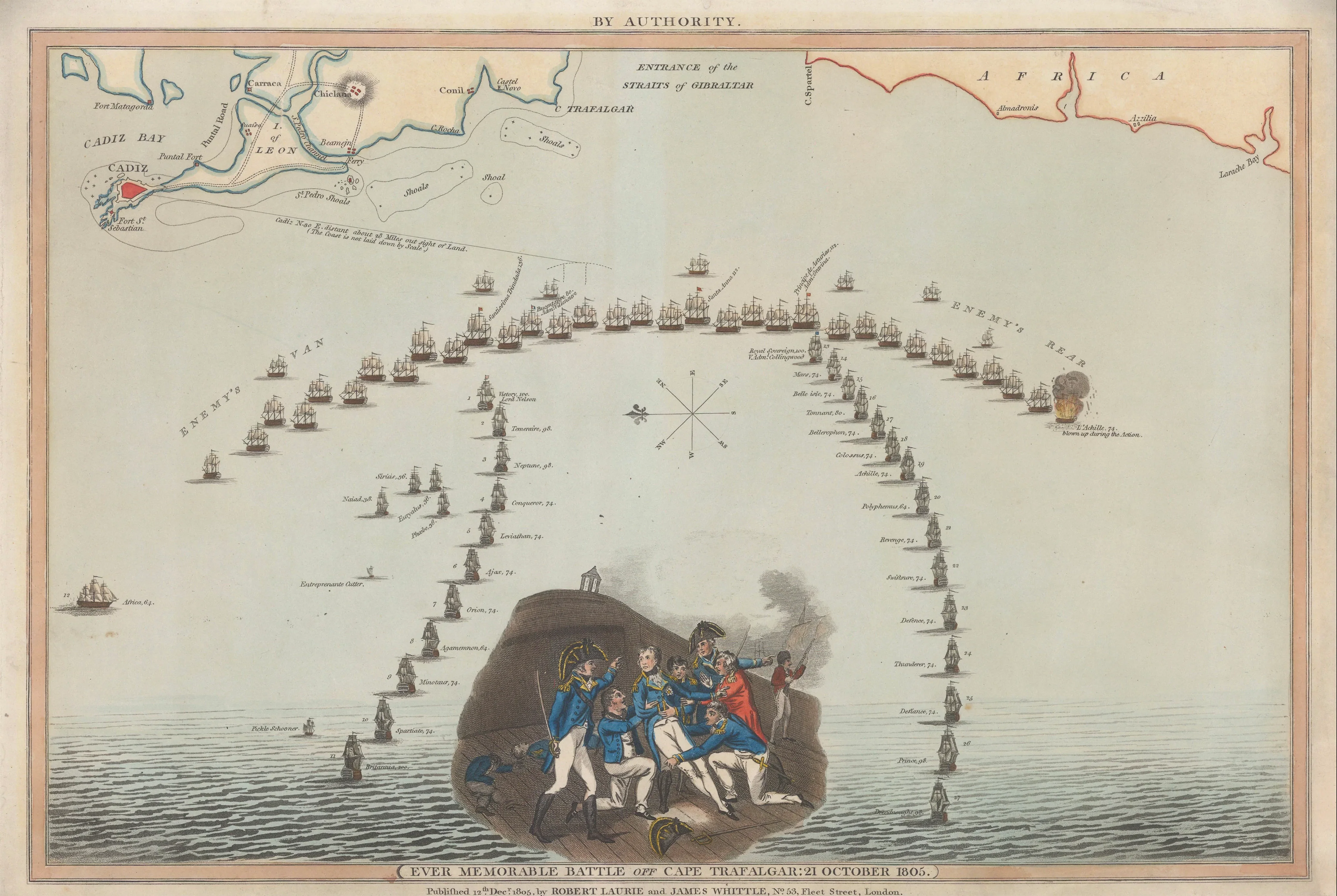 Battle of Trafalgar Historic Wall Map Laurie & Whittle 1805