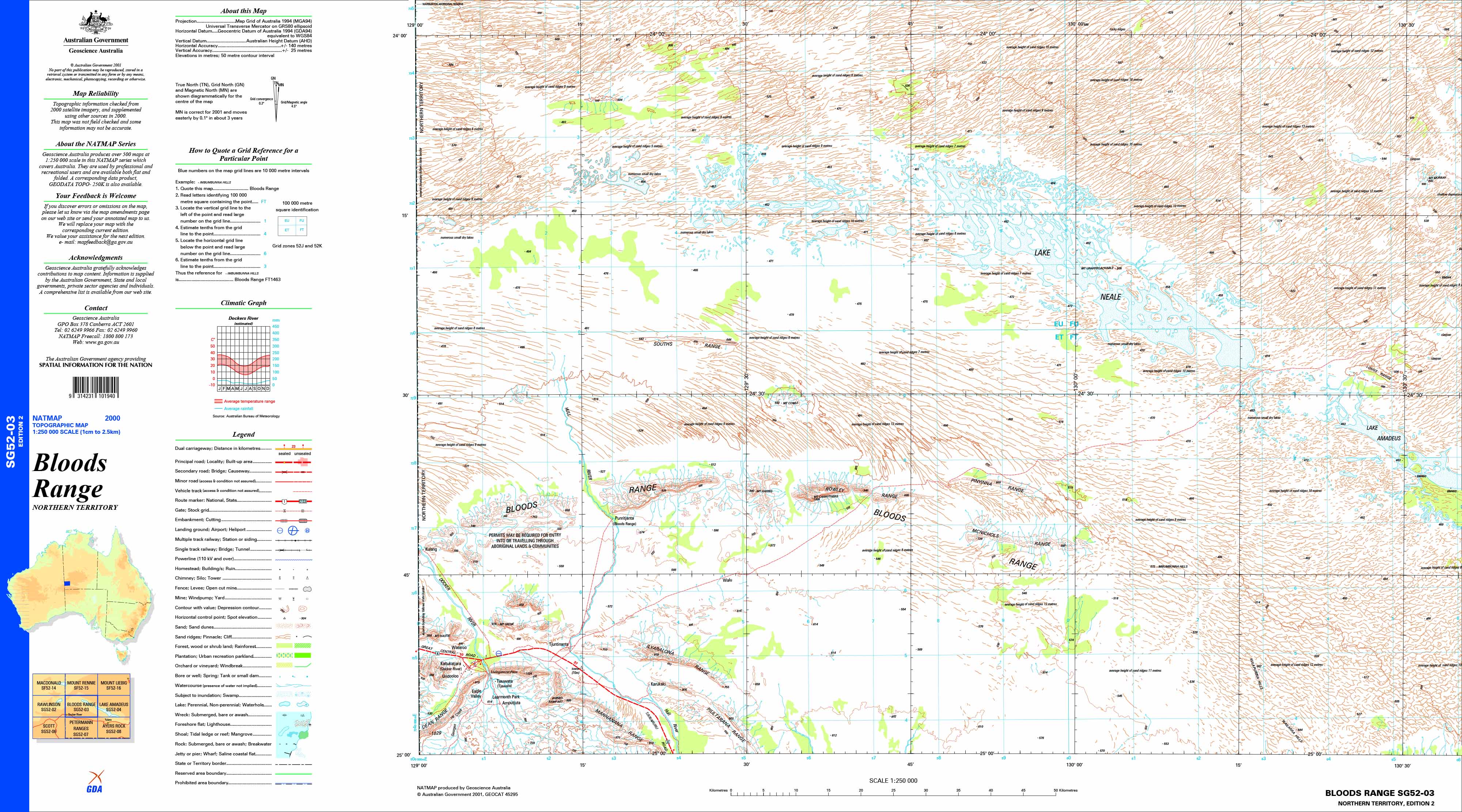 Bloods Range SG52-03 Topographic Map 1:250k