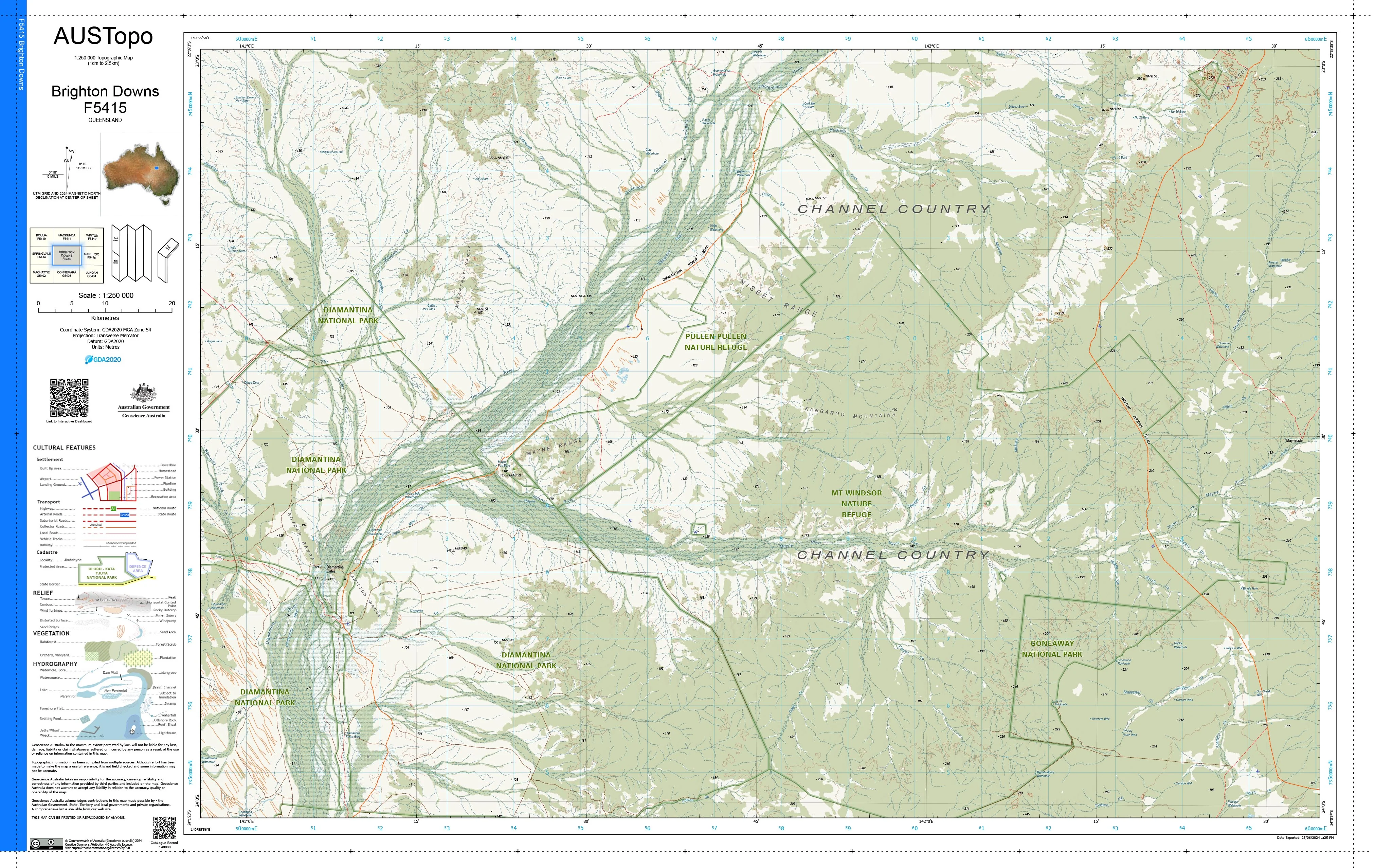 Brighton Downs F5415 AUSTopo 1:250,000 Map