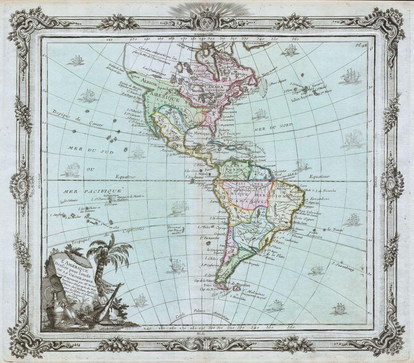 Brion de la Tour Map of North America and South America (1764) Wall Map