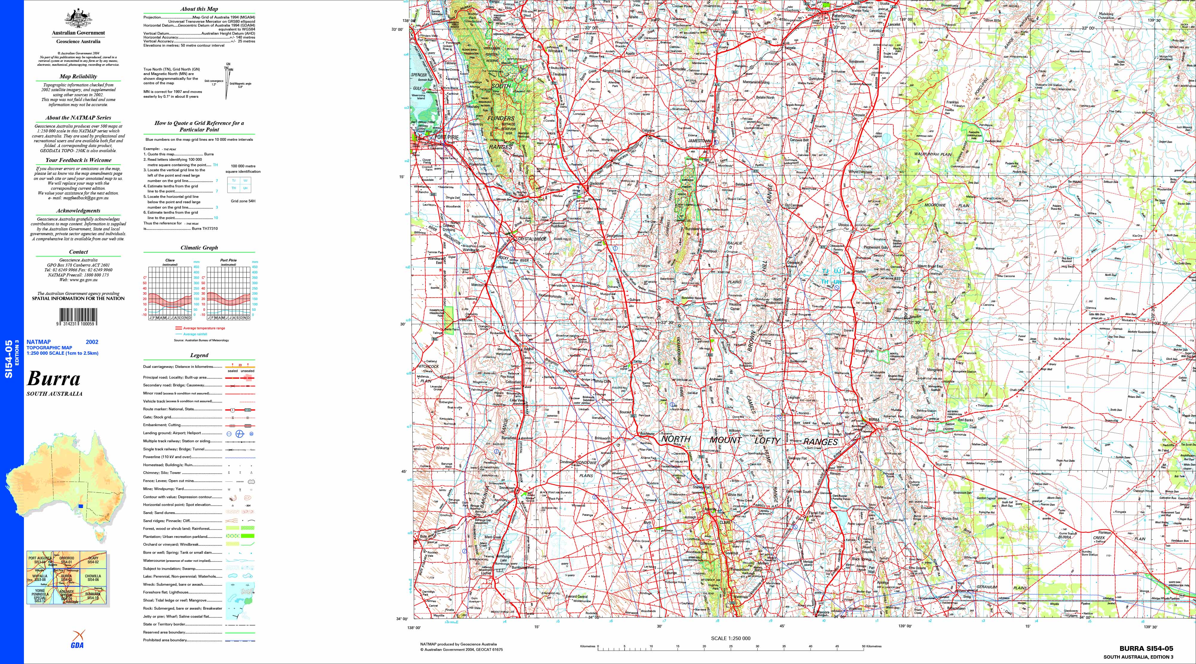 Burra SI54-05 Topographic Map 1:250k