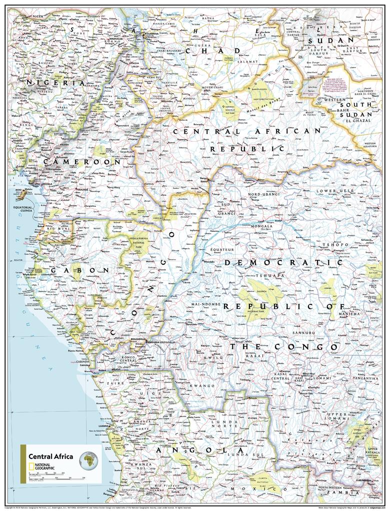 Central Africa Atlas of the World, 11th Edition, National Geographic Wall Map