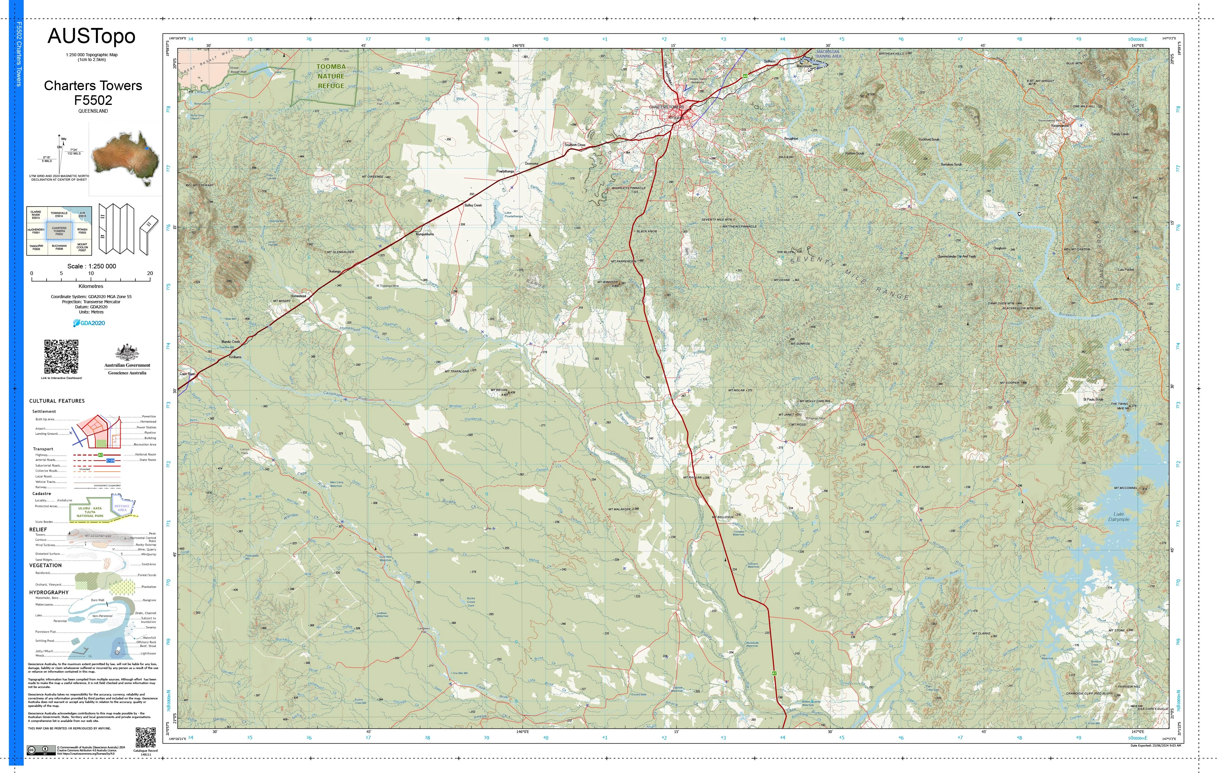 Charters Towers F5502 AUSTopo 1:250,000 Map