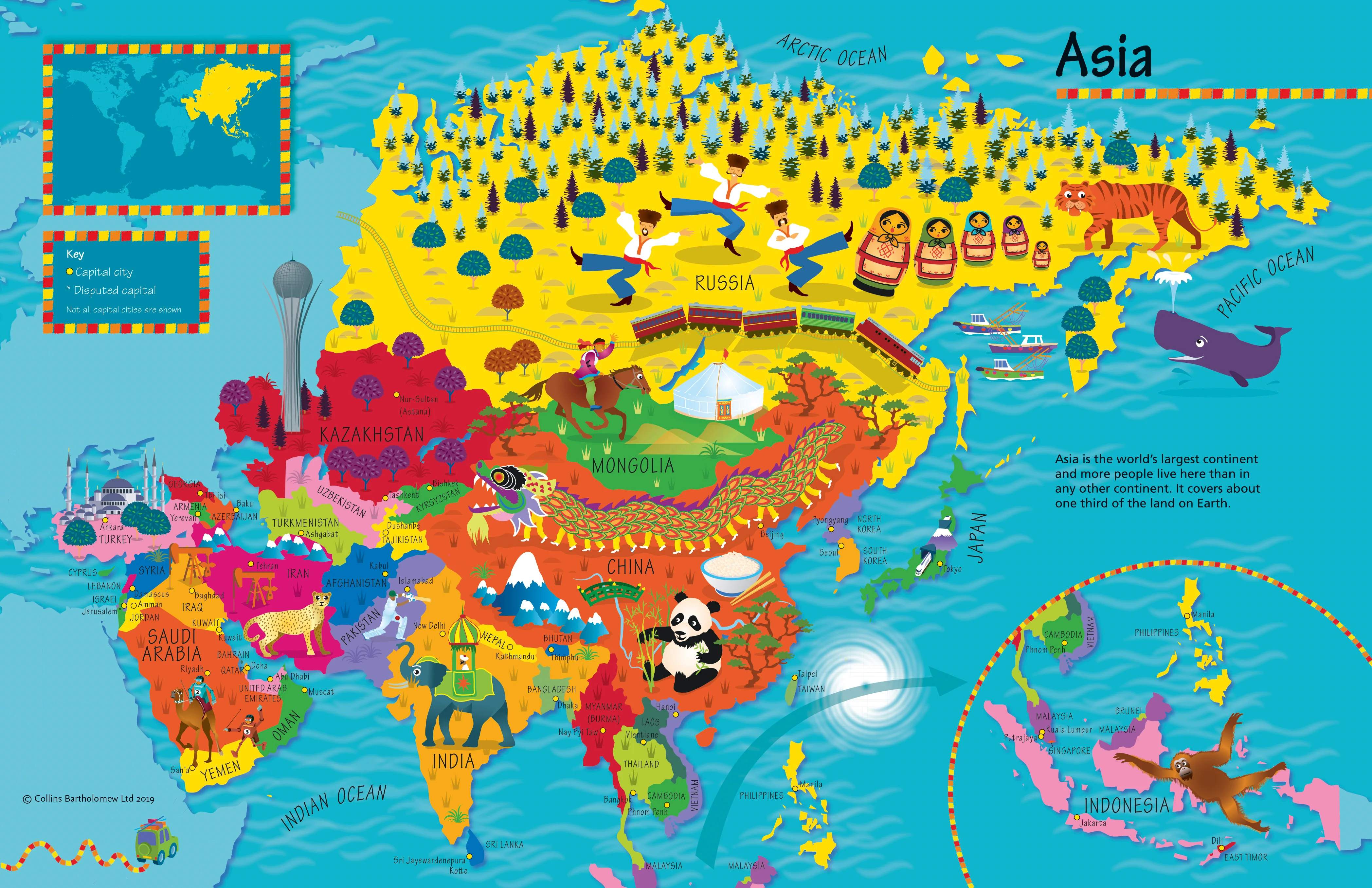 Children's Asia Wall Map by Collins 760 x 492mm