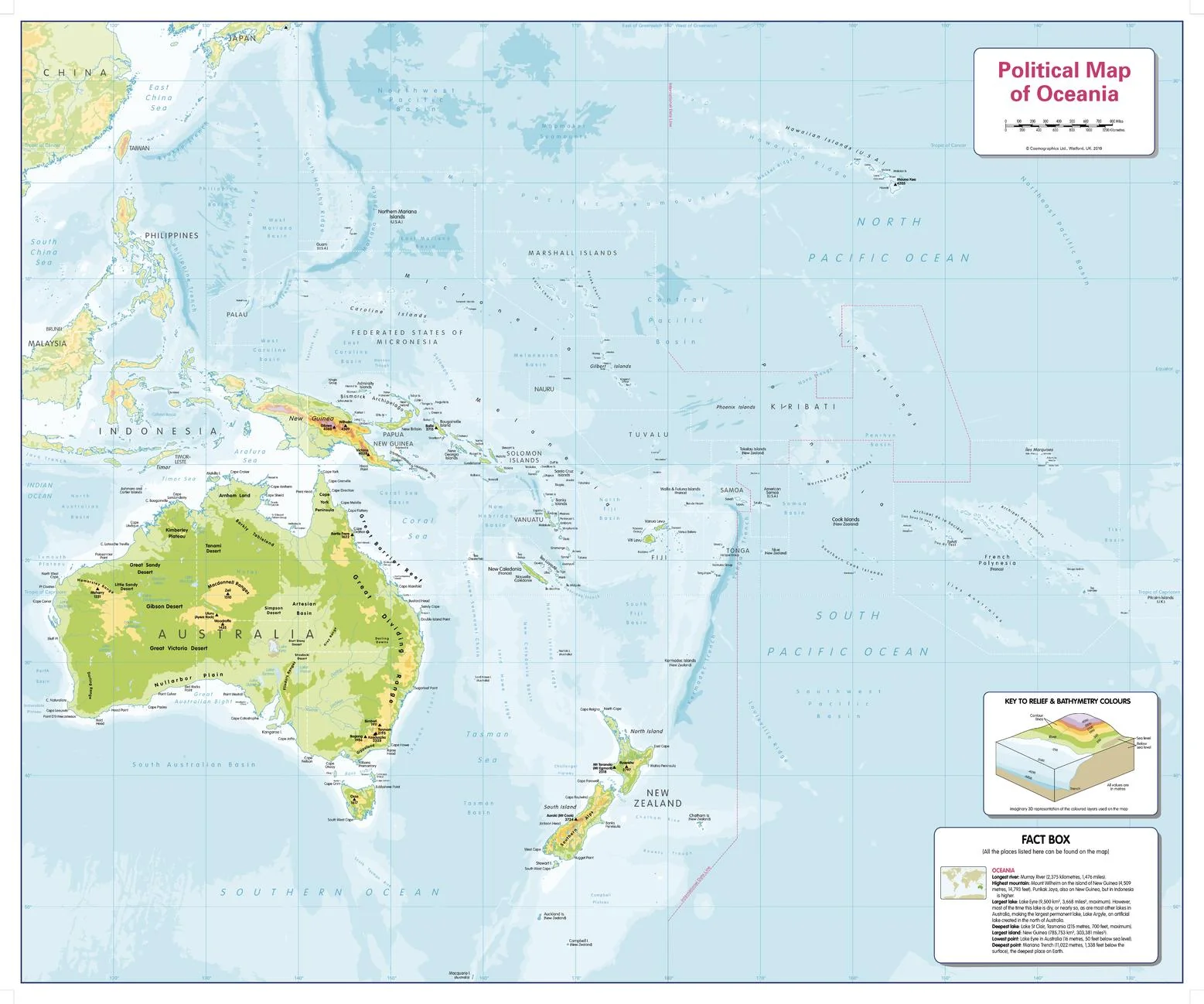 Children's Physical Map of Oceania 805 x 688mm