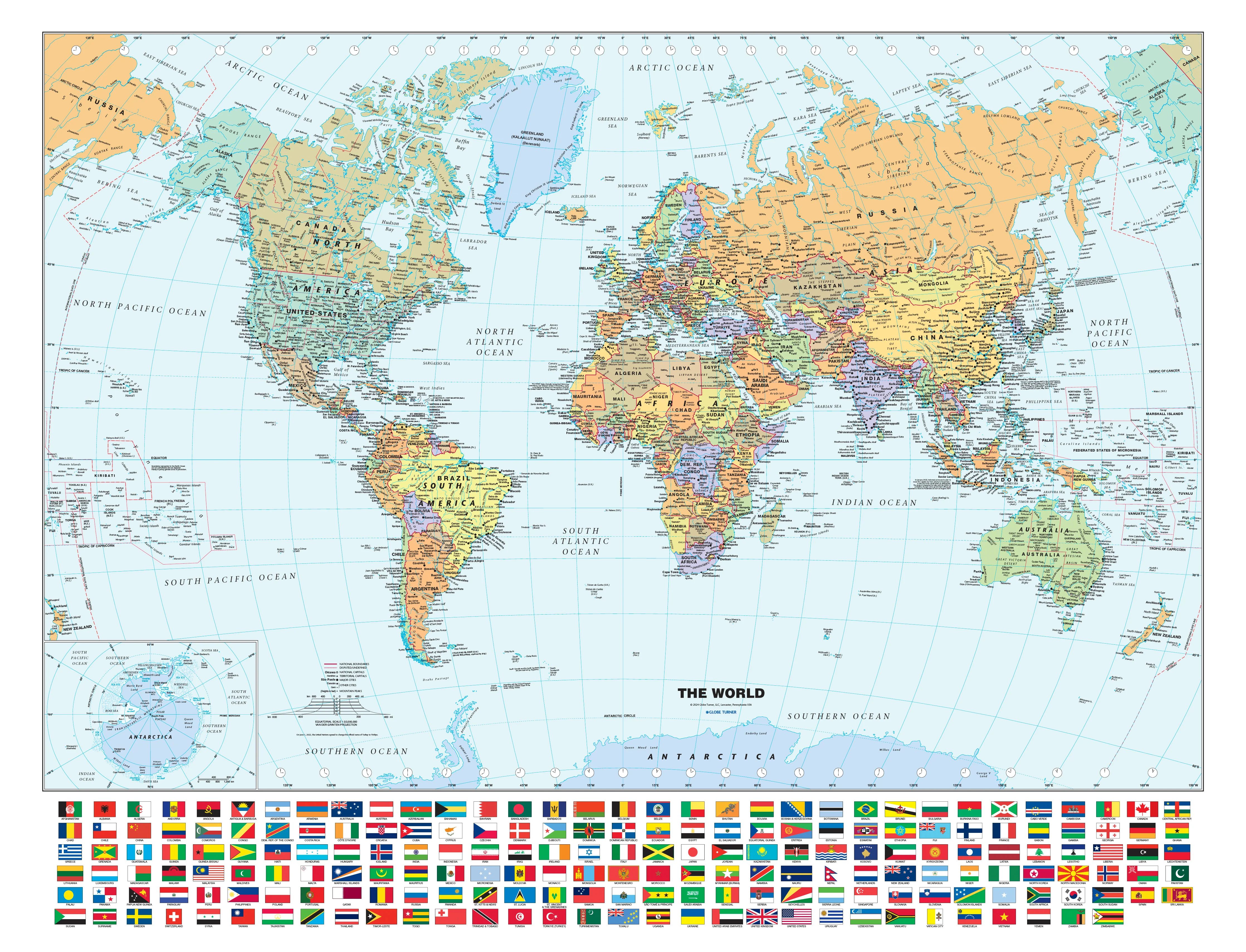 Classic World Wall Map with Flags 1184 x 905mm