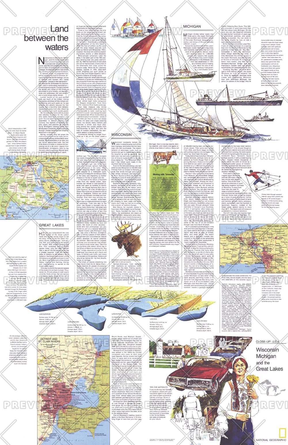Close-up USA, Wisconsin, Michigan, and the Great Lakes, Land Between the Waters Theme - Published 1973 by National Geographic