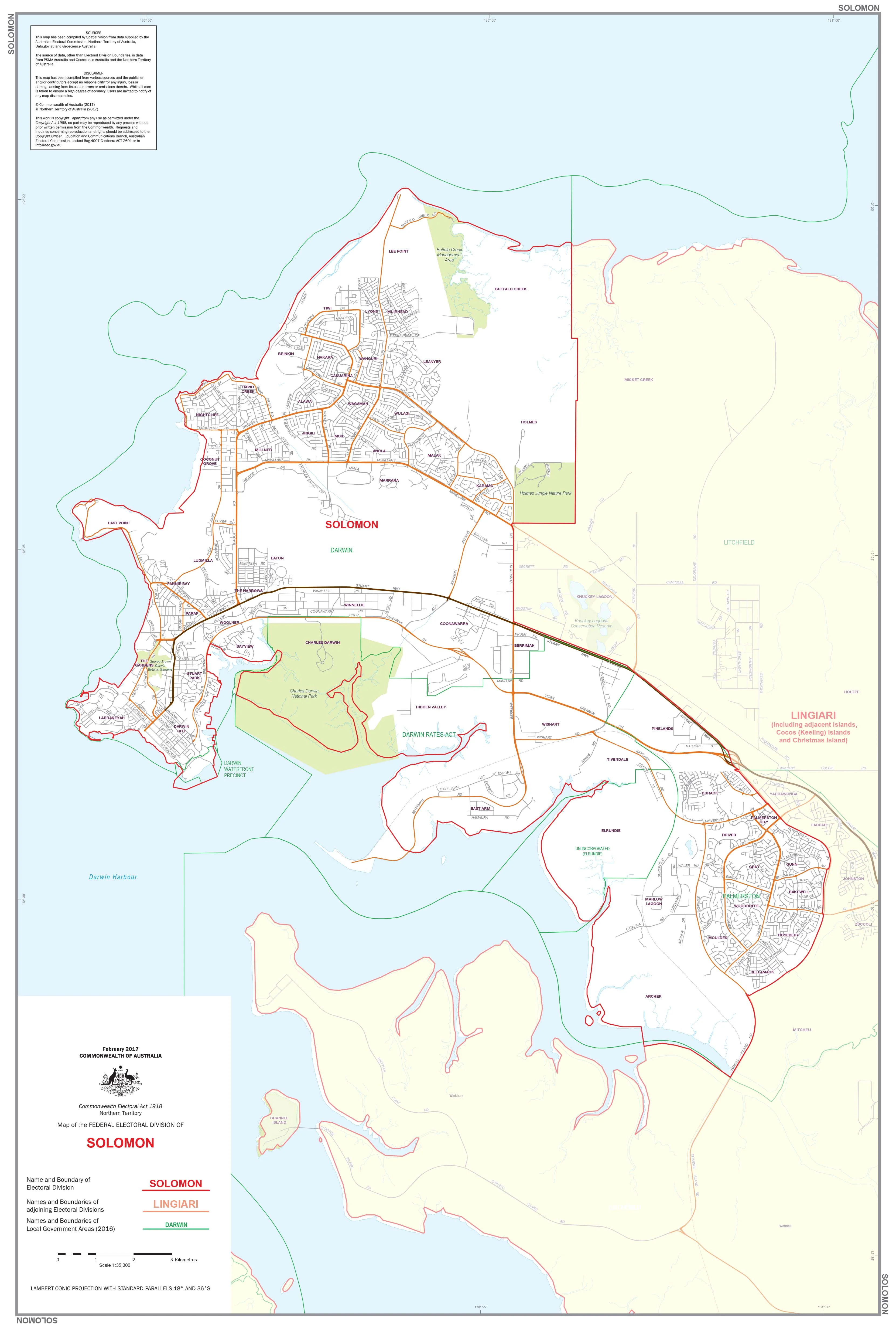 Northern Territory Federal Electoral Divisions and Local Government Areas Map - Solomon