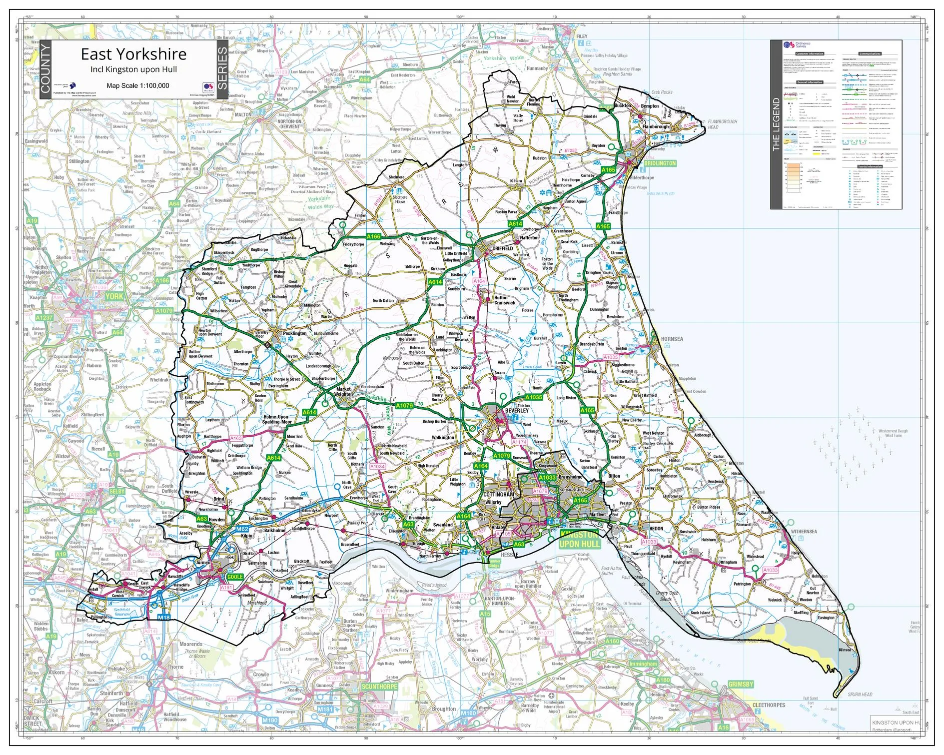 County Map of East Yorkshire 1000 x 800mm