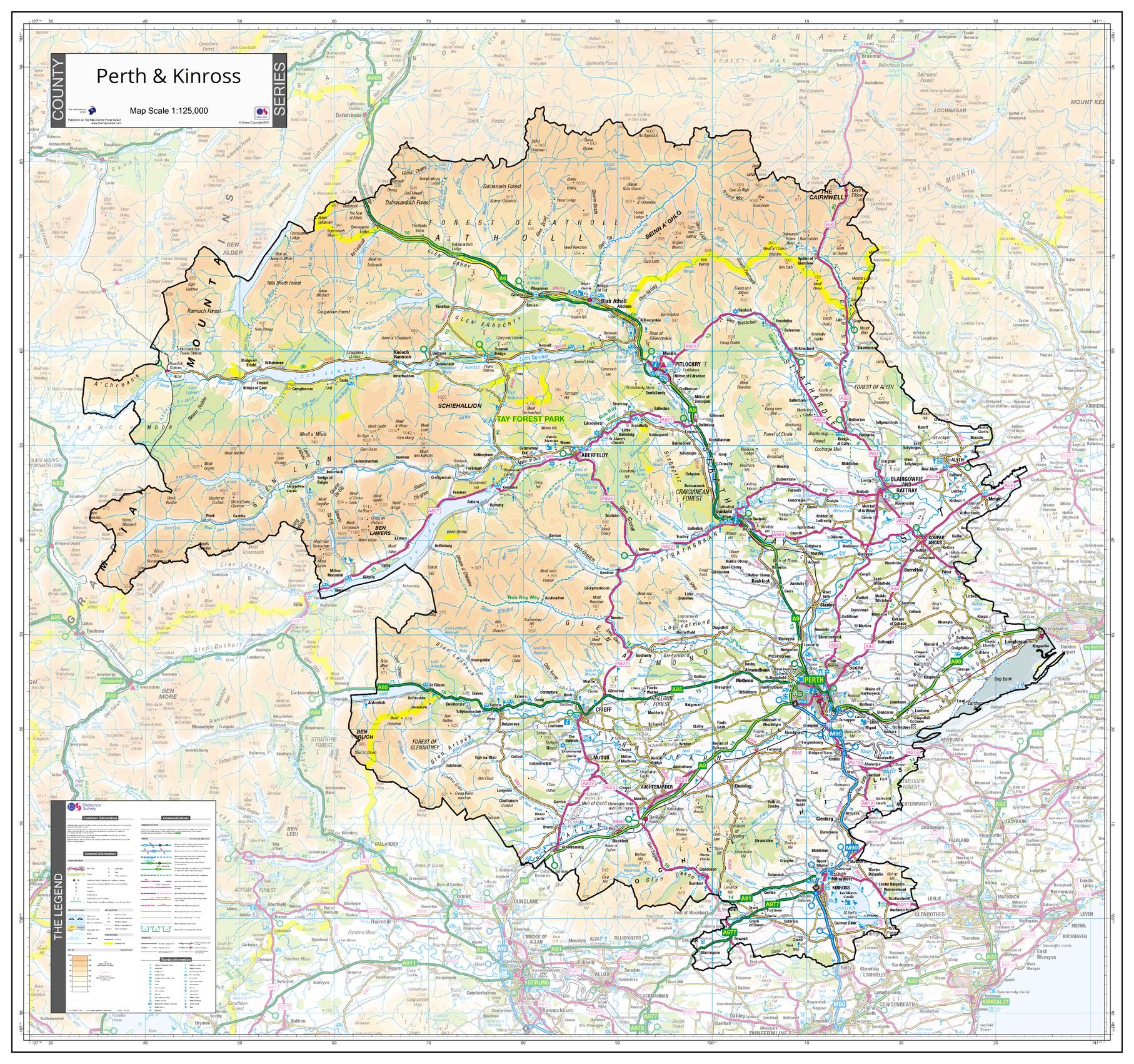 County Map of Perth & Kinross 960 x 900mm