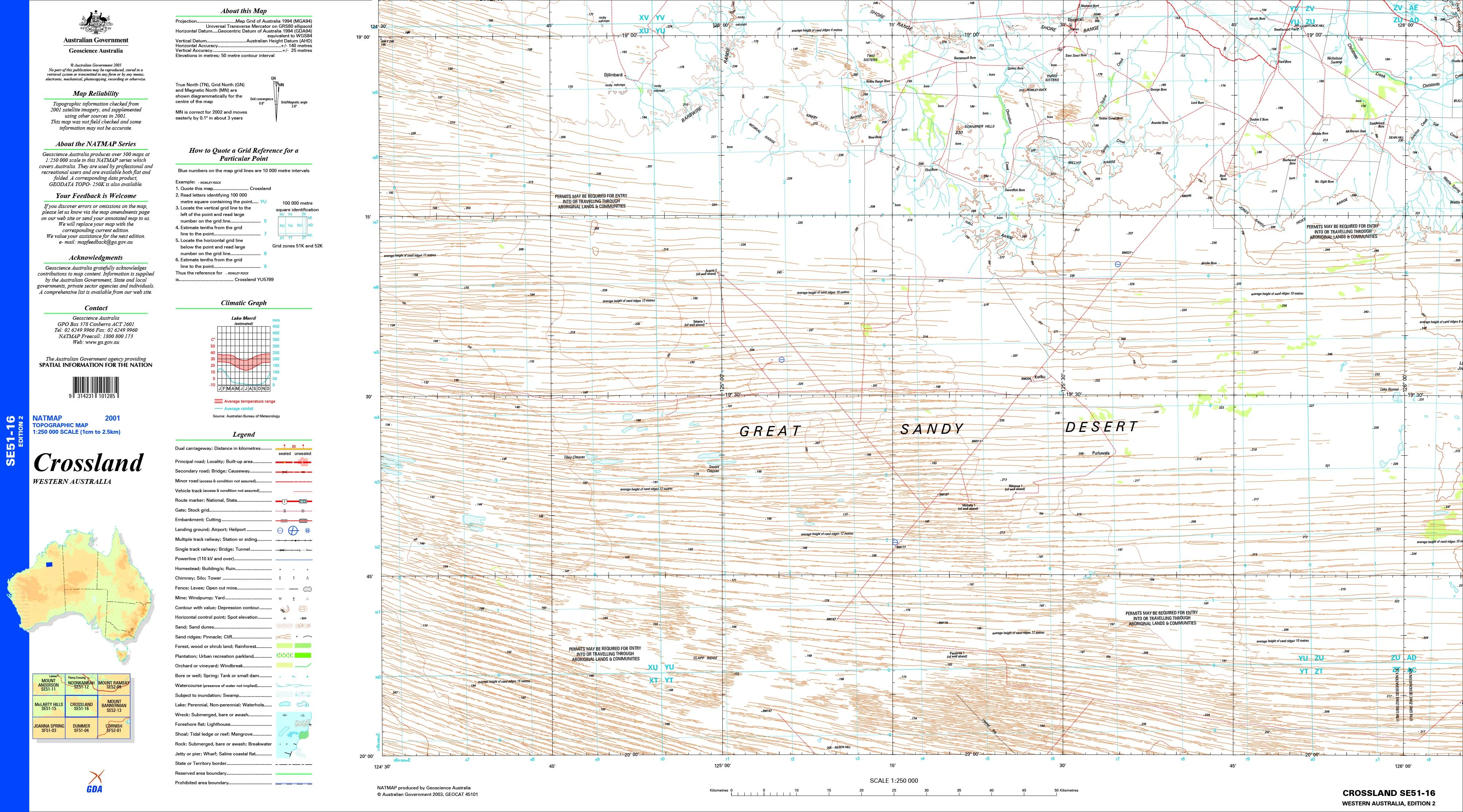 Crossland SE51-16 Topographic Map 1:250k