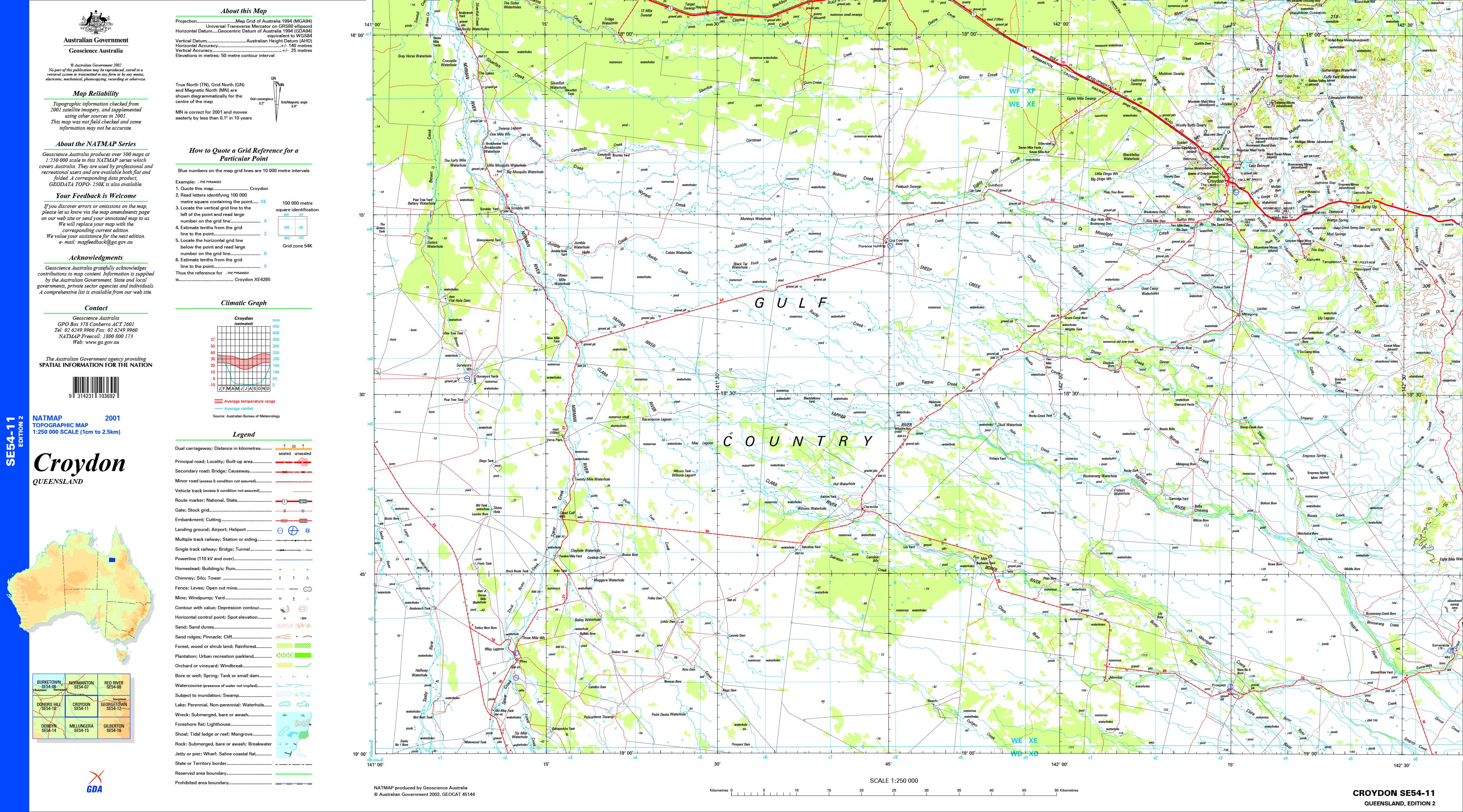 Croydon SE54-11 Topographic Map 1:250k