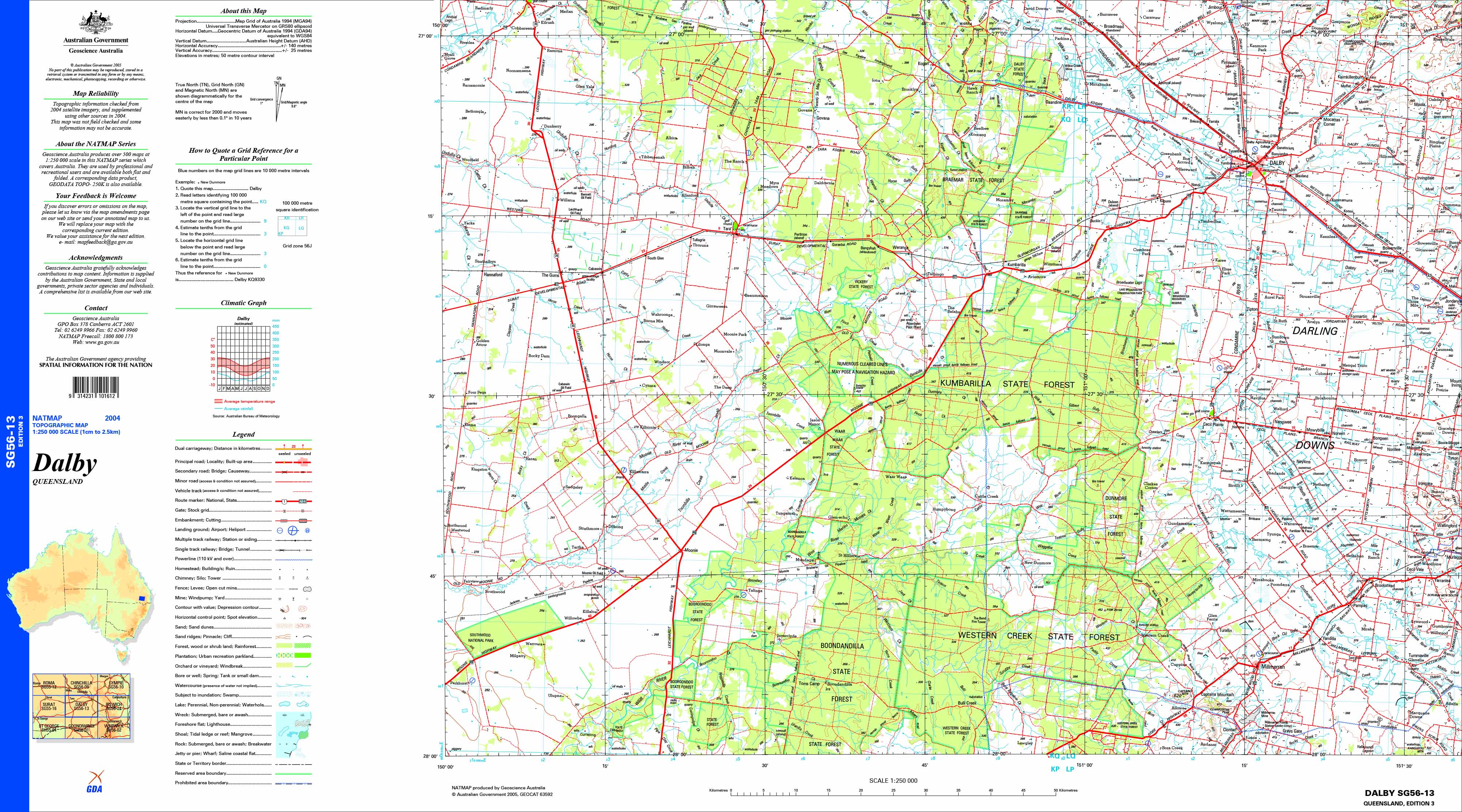 Dalby SG56-13 Topographic Map 1:250k