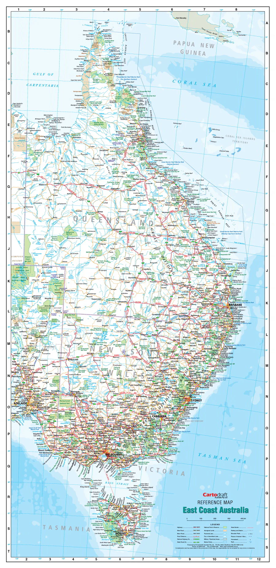 East Coast Australia 640 x 1400mm Laminated Wall Map