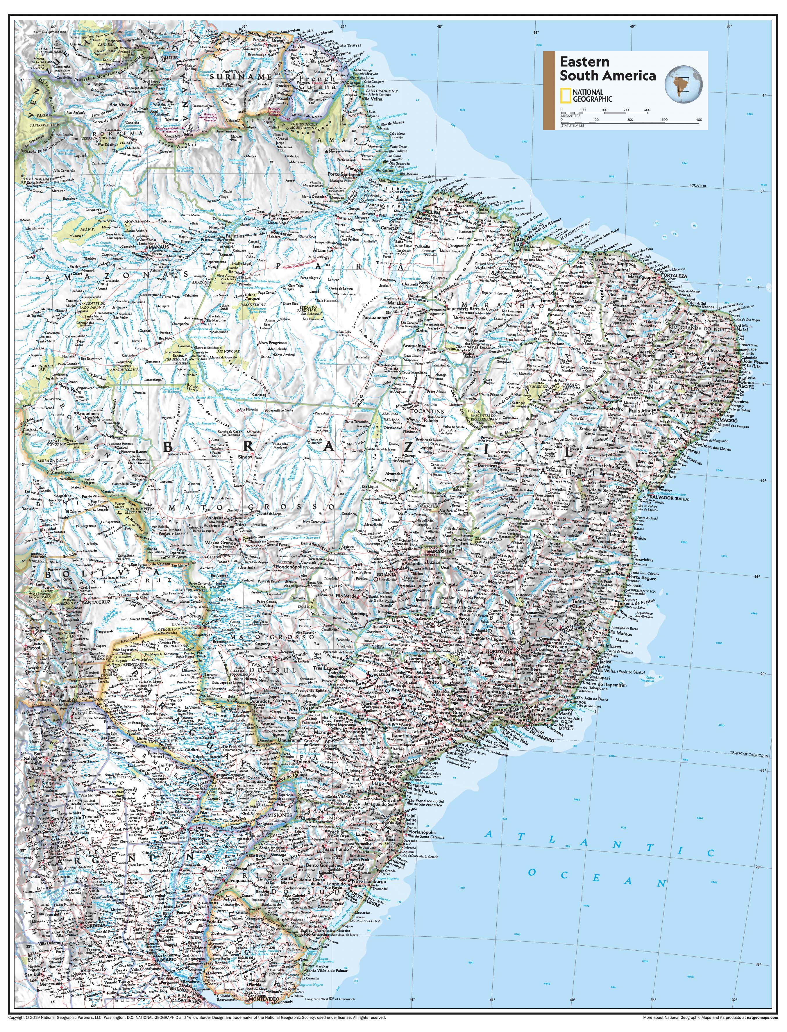 Eastern South America Atlas of the World, 11th Edition, National Geographic Wall Map
