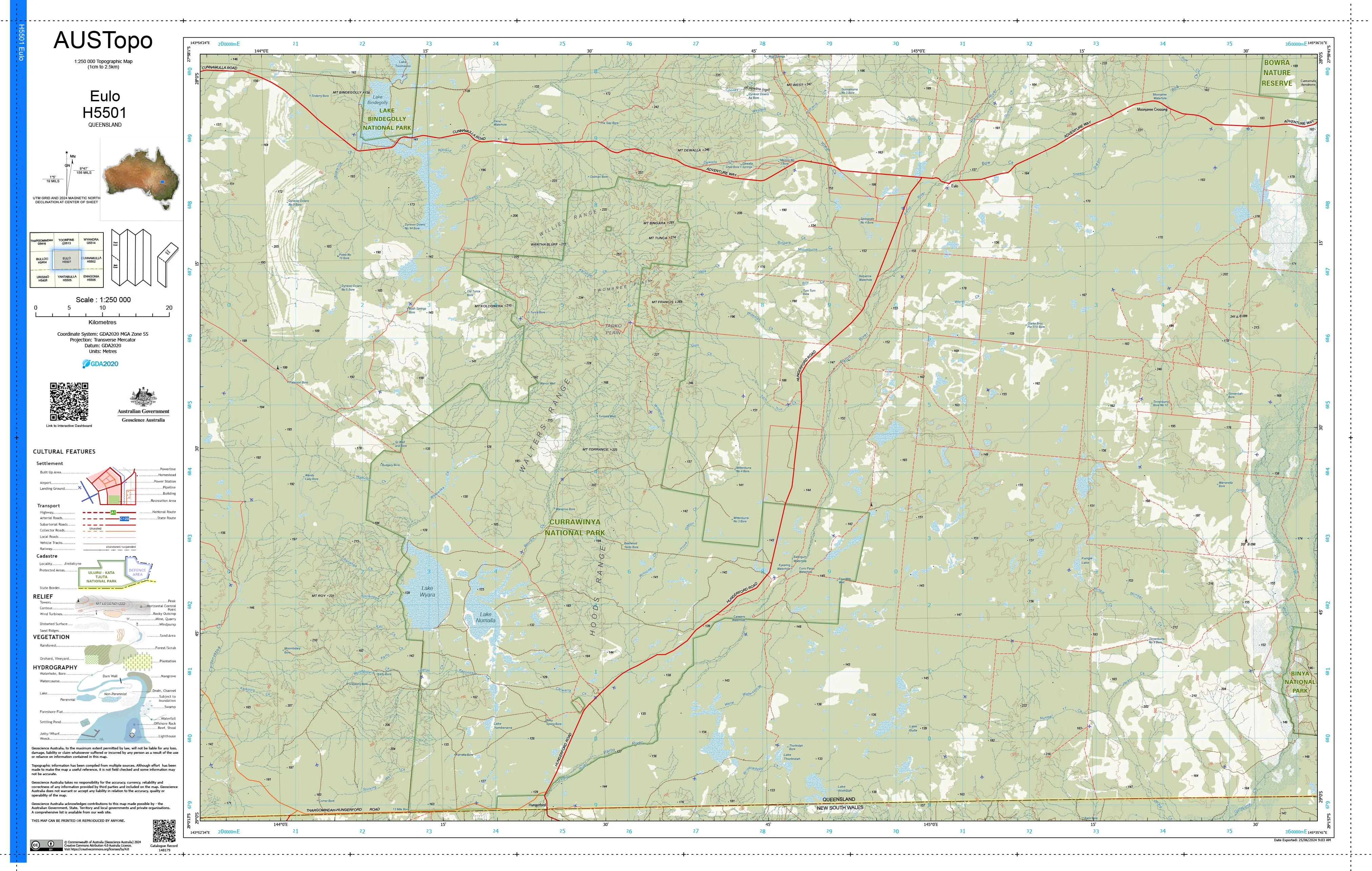 Eulo H5501 AUSTopo 1:250,000 Map