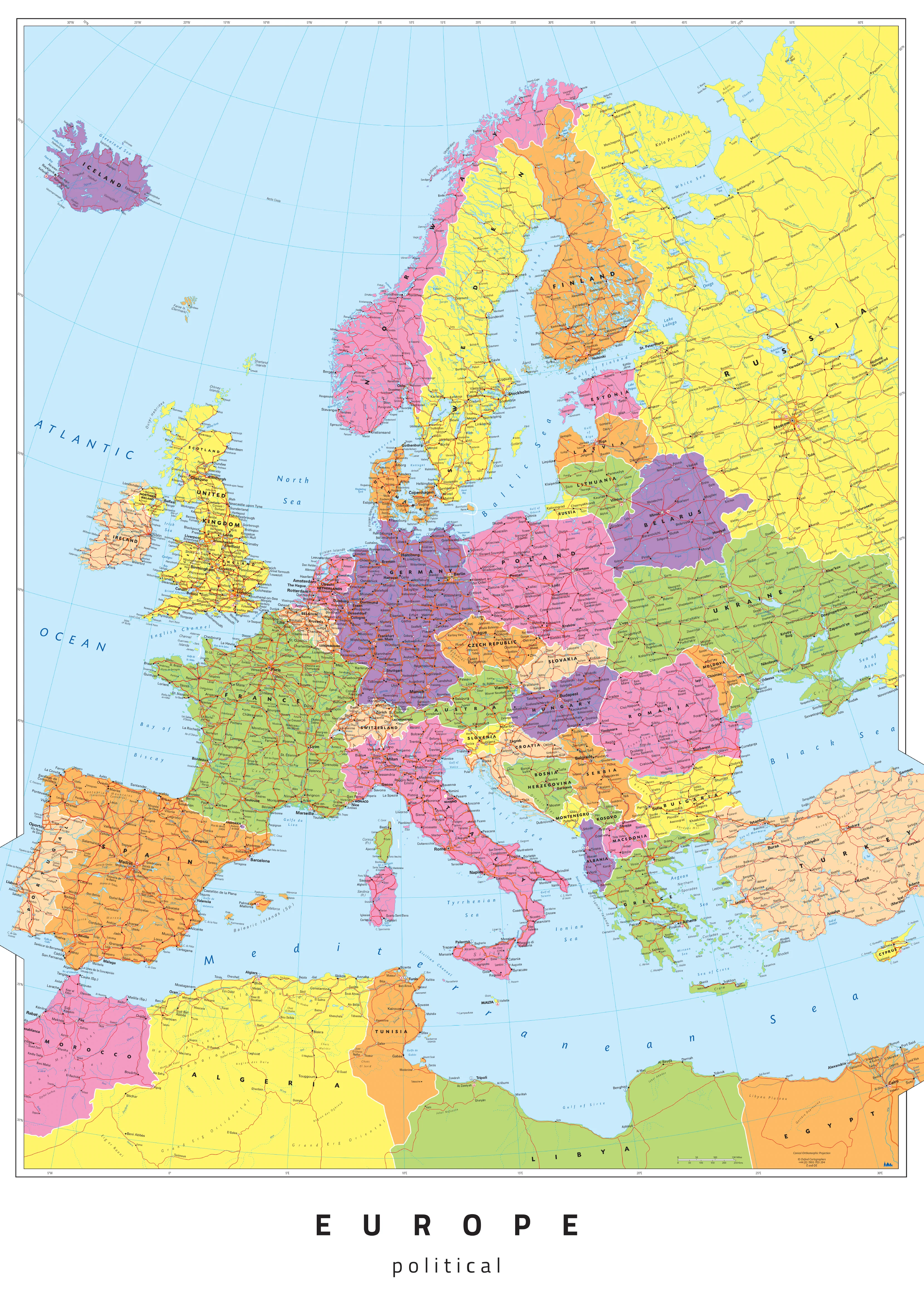 Europe Oxford Cartographers Political Wall Map