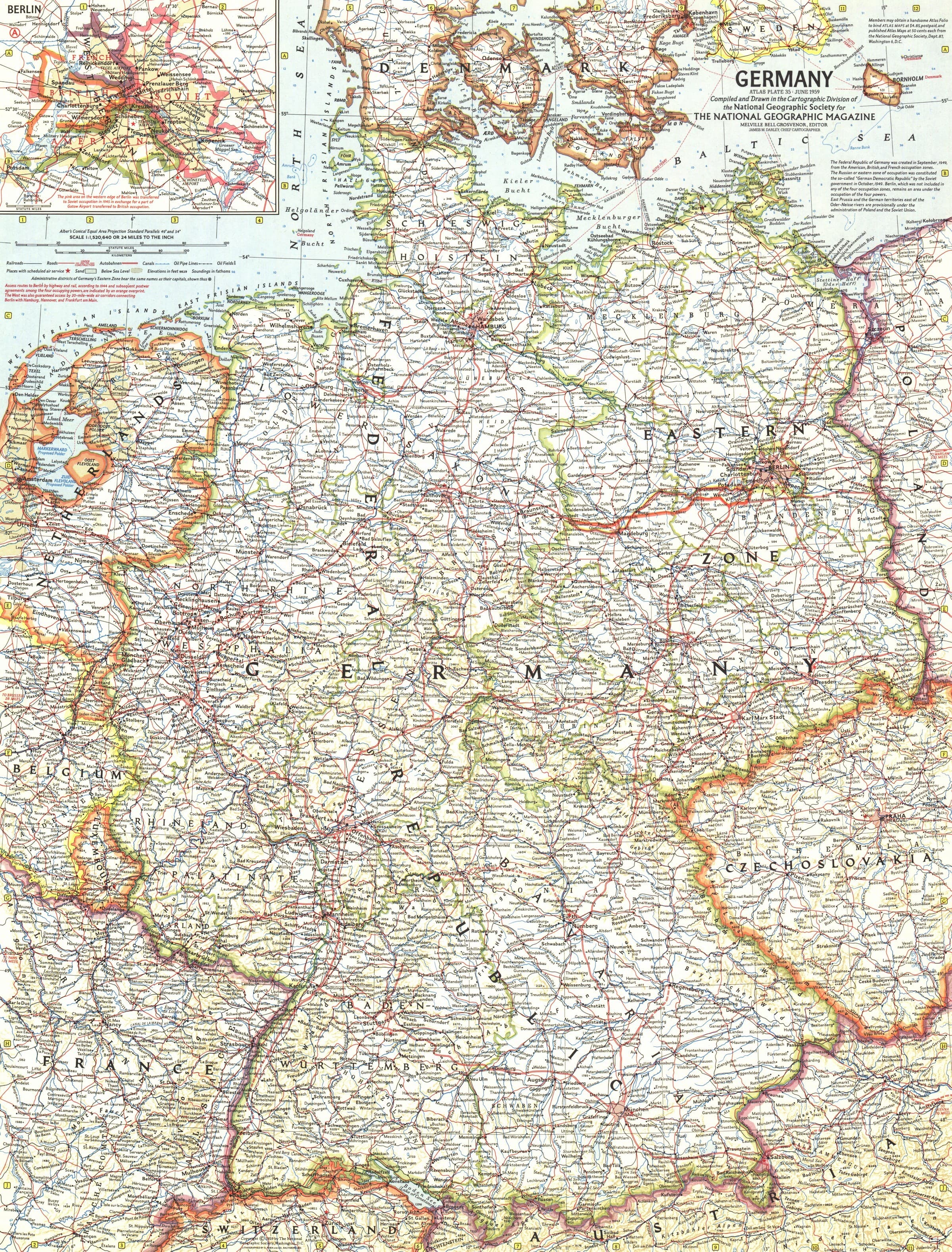 Germany Wall Map - Published 1959 by National Geographic