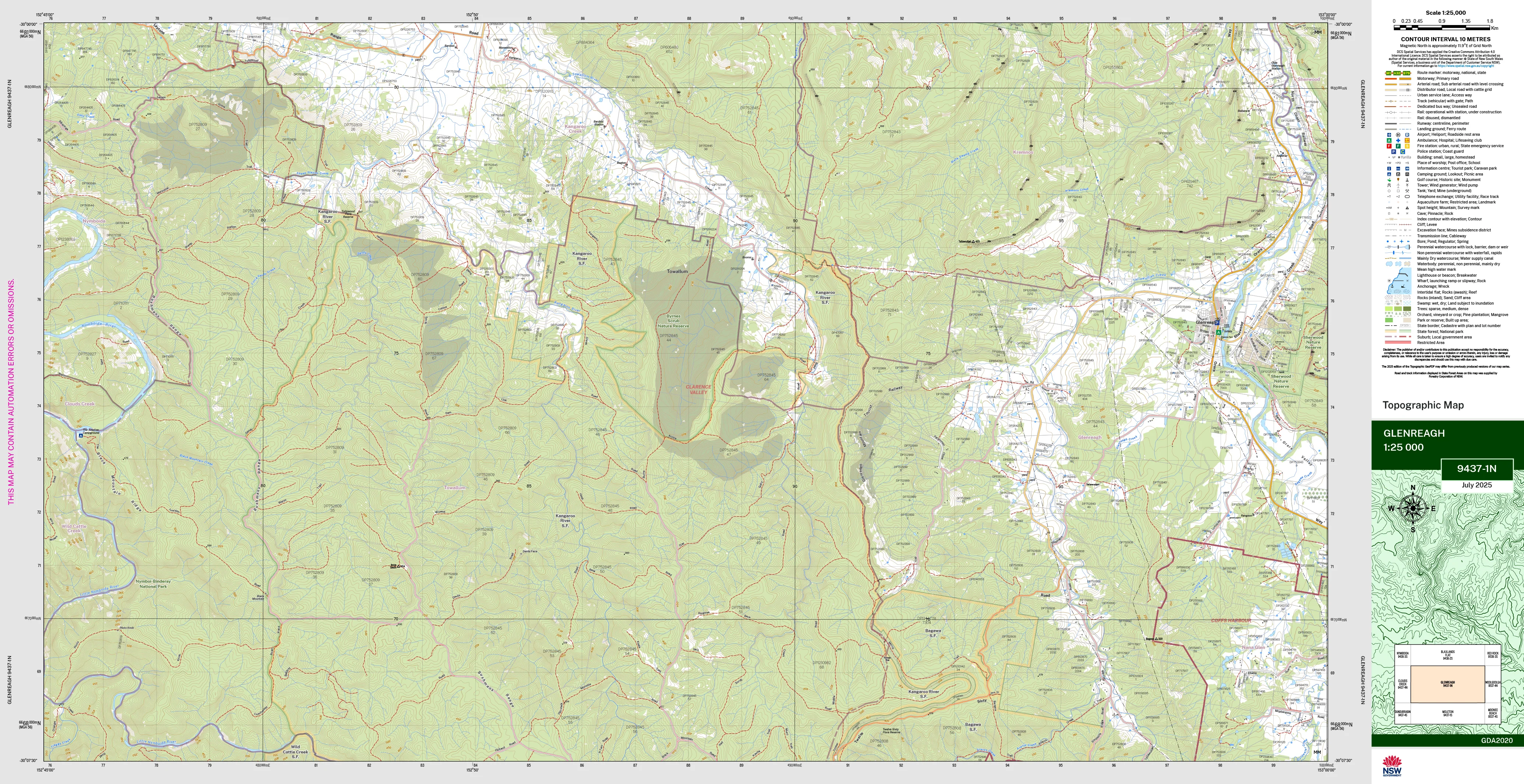 Glenreagh 9437-1N Topographic Map 1:25k