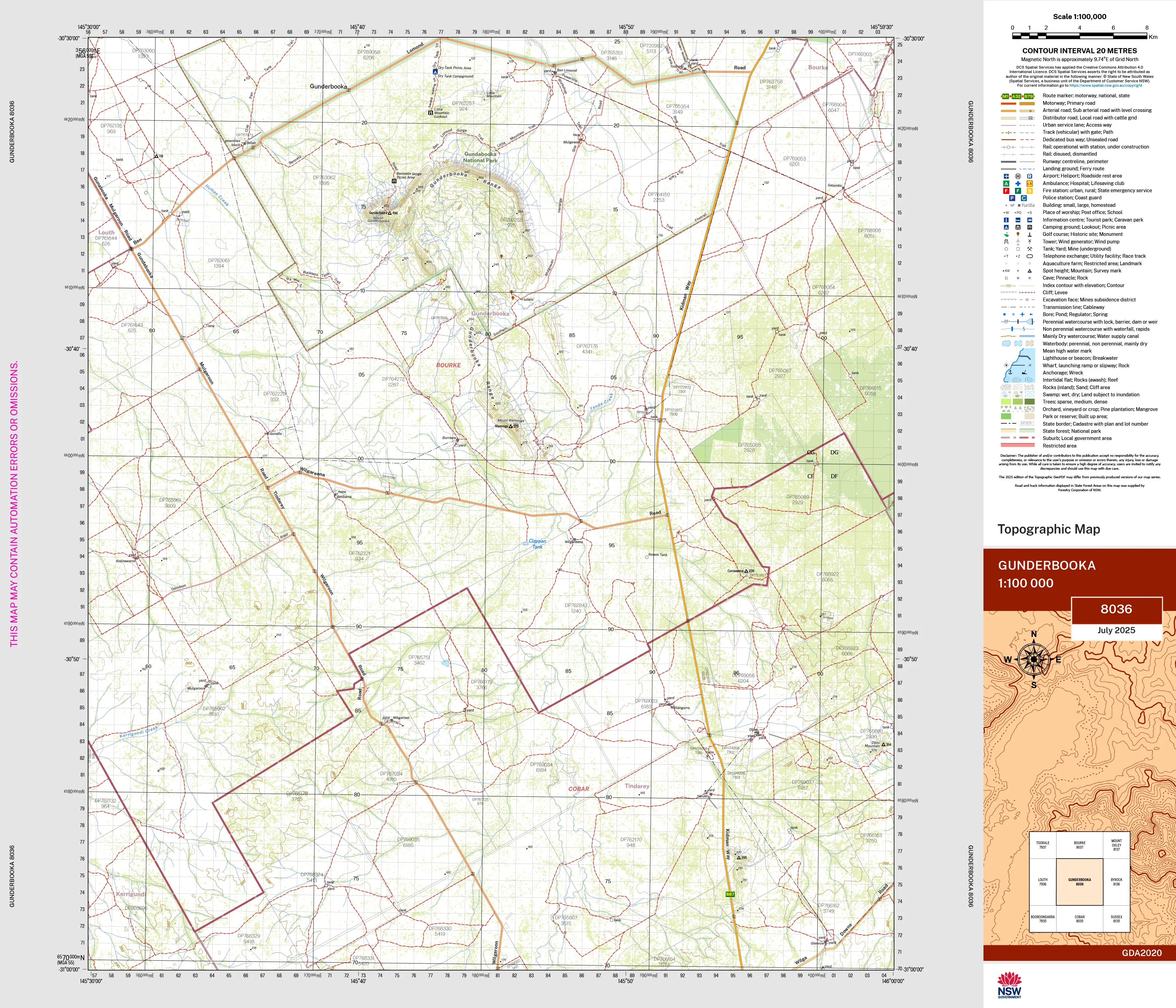 Gunderbooka 8036 Topographic Map 1:100k