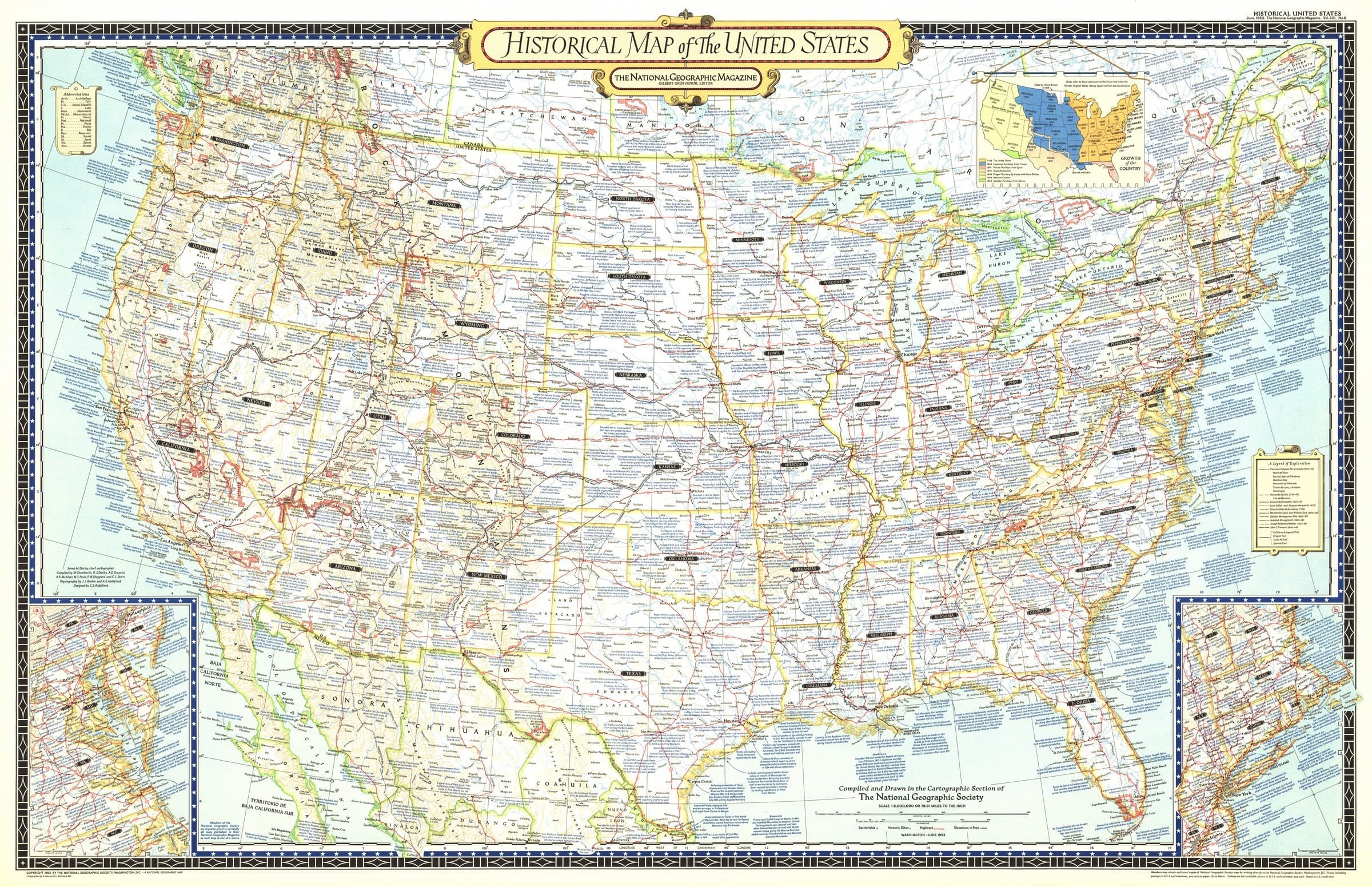 Historical Wall Map of the United States - Published 1953 by National Geographic