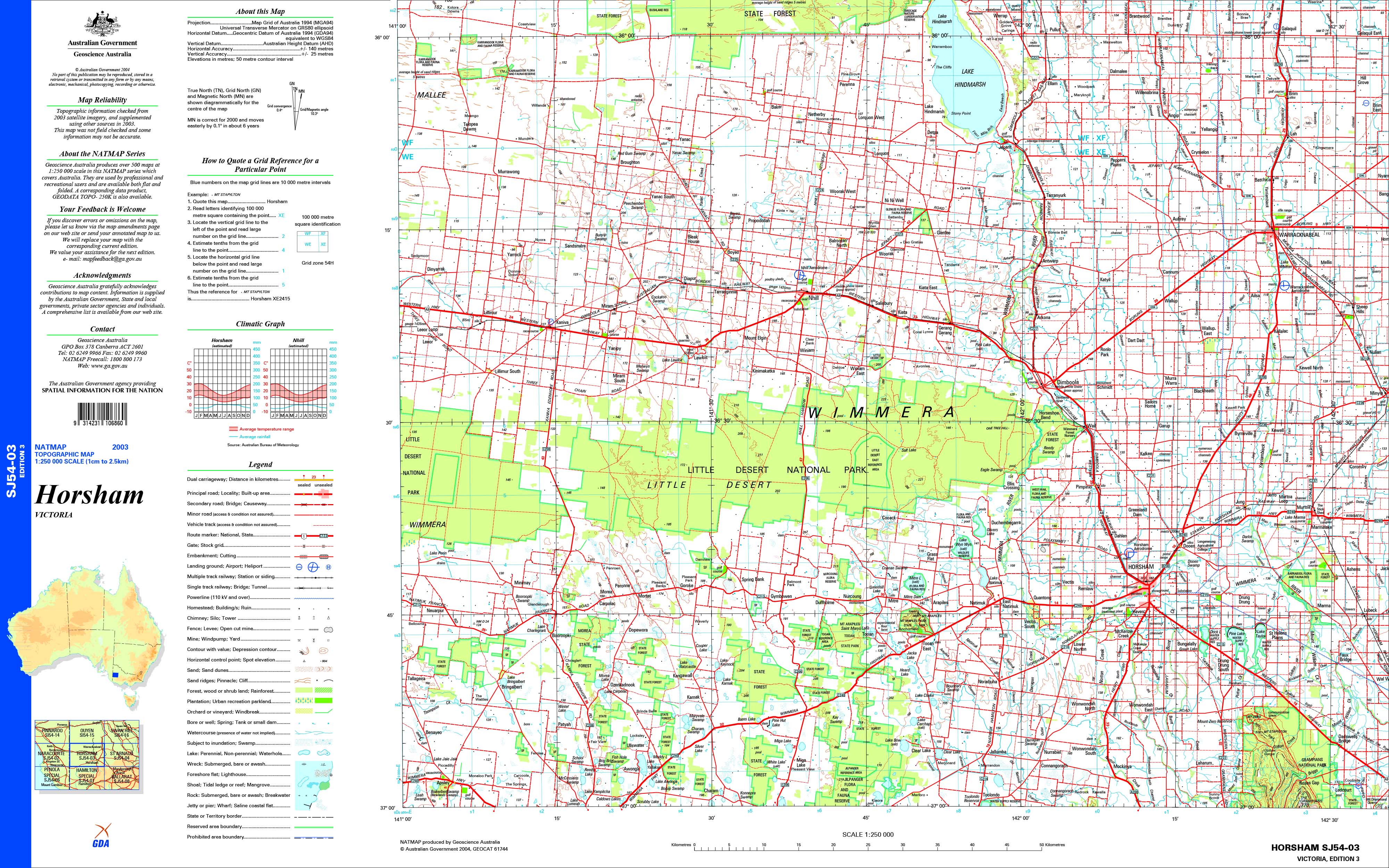 Horsham SJ54-03 Topographic Map 1:250k