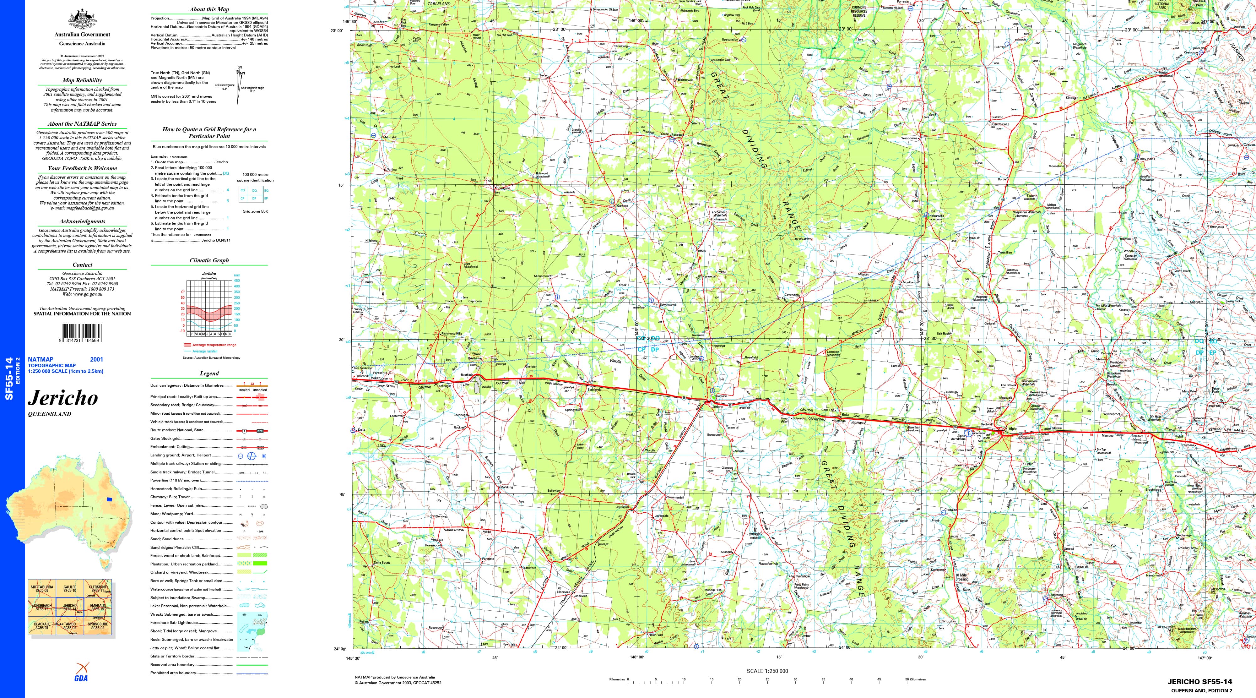 Jericho SF55-14 Topographic Map 1:250k