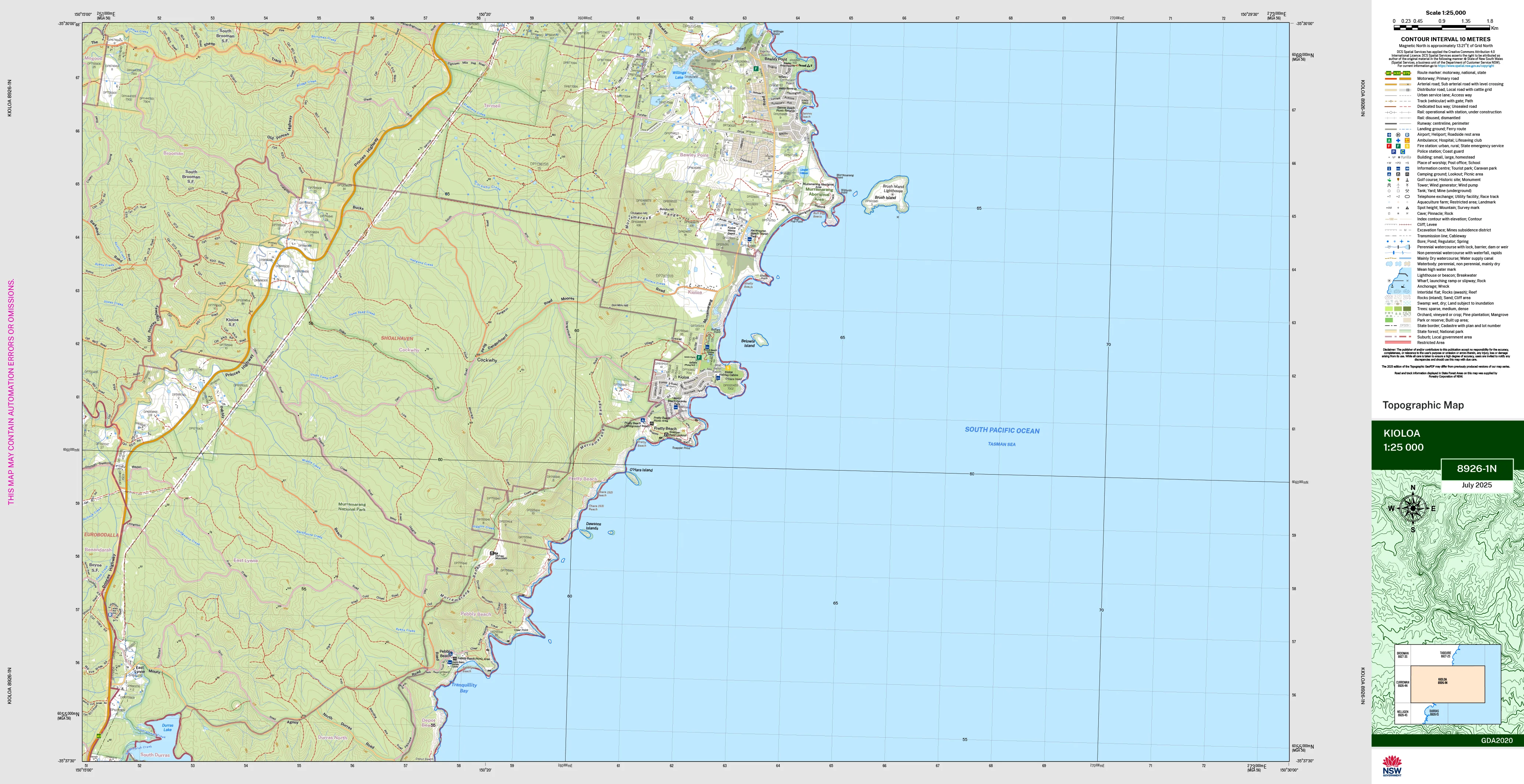 Kioloa 8926-1N Topographic Map 1:25k