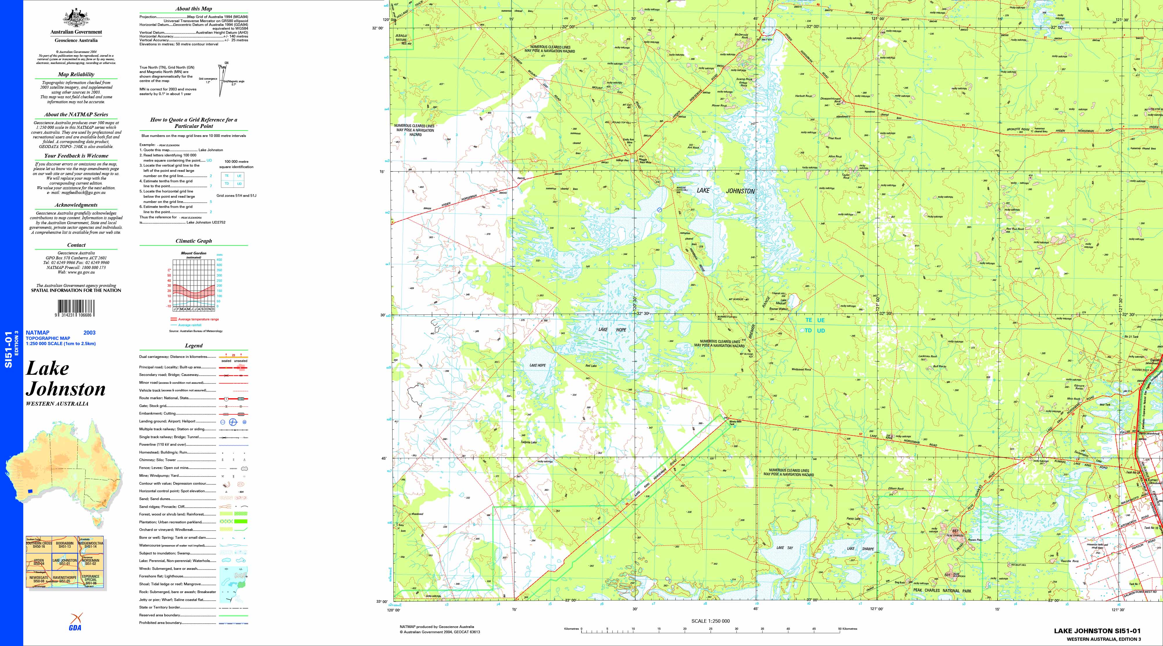 Lake Johnston SI51-01 Topographic Map 1:250k