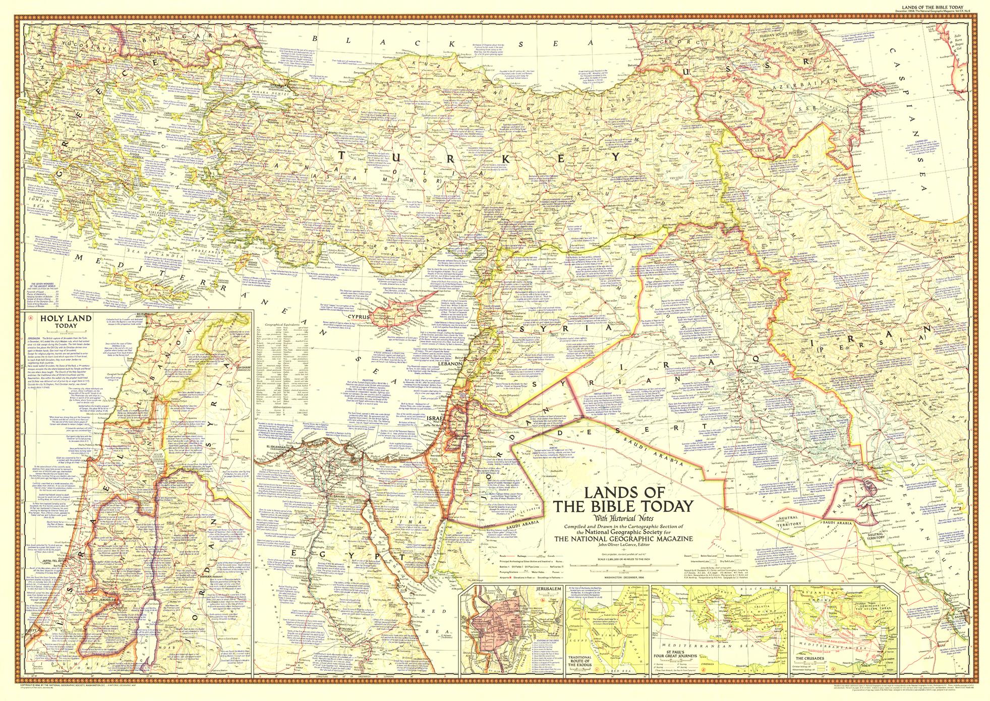 Lands of the Bible Today Wall Map - Published 1956 by National Geographic