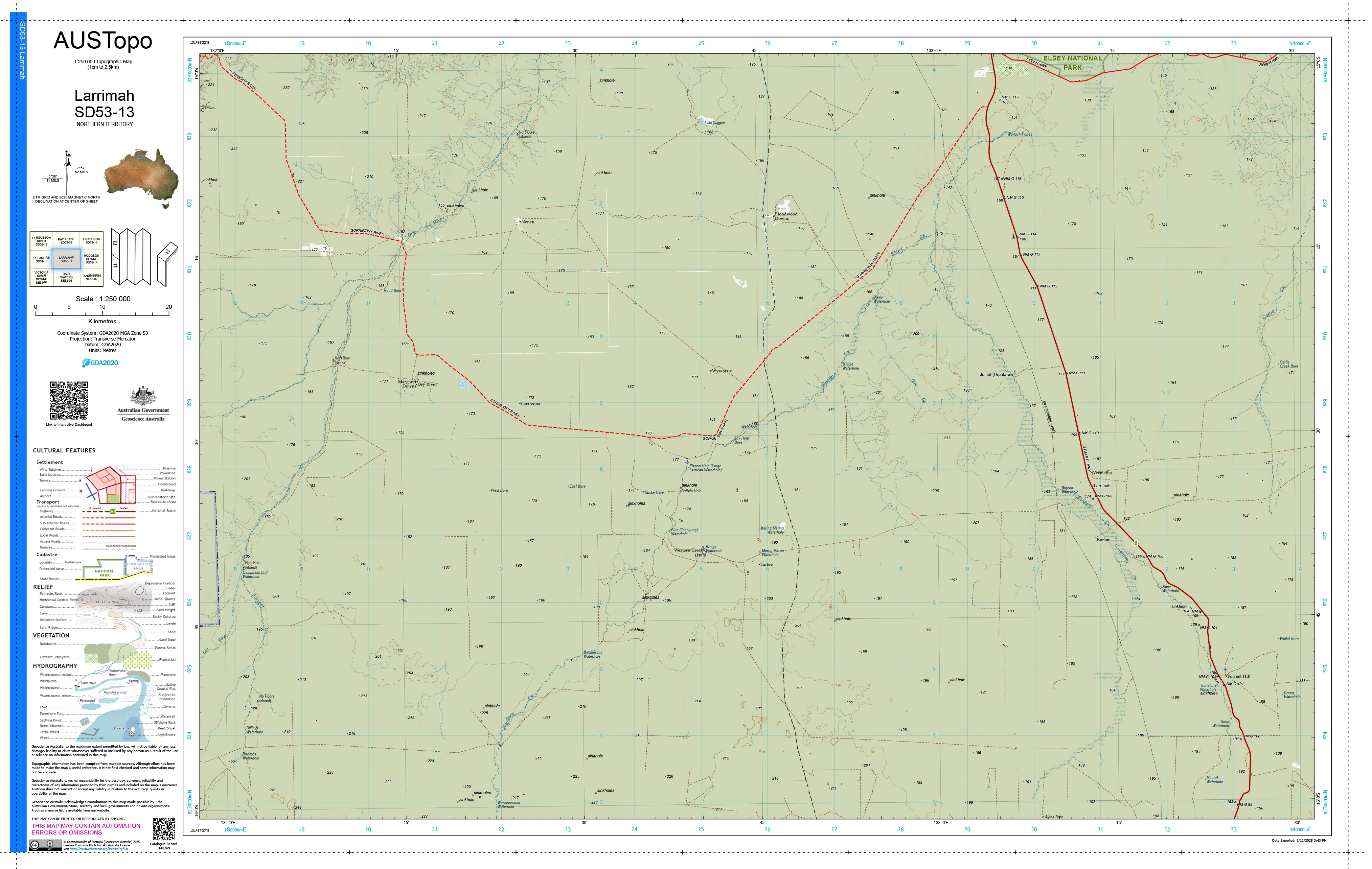 Larrimah D5313 AUSTopo 1:250,000 Map