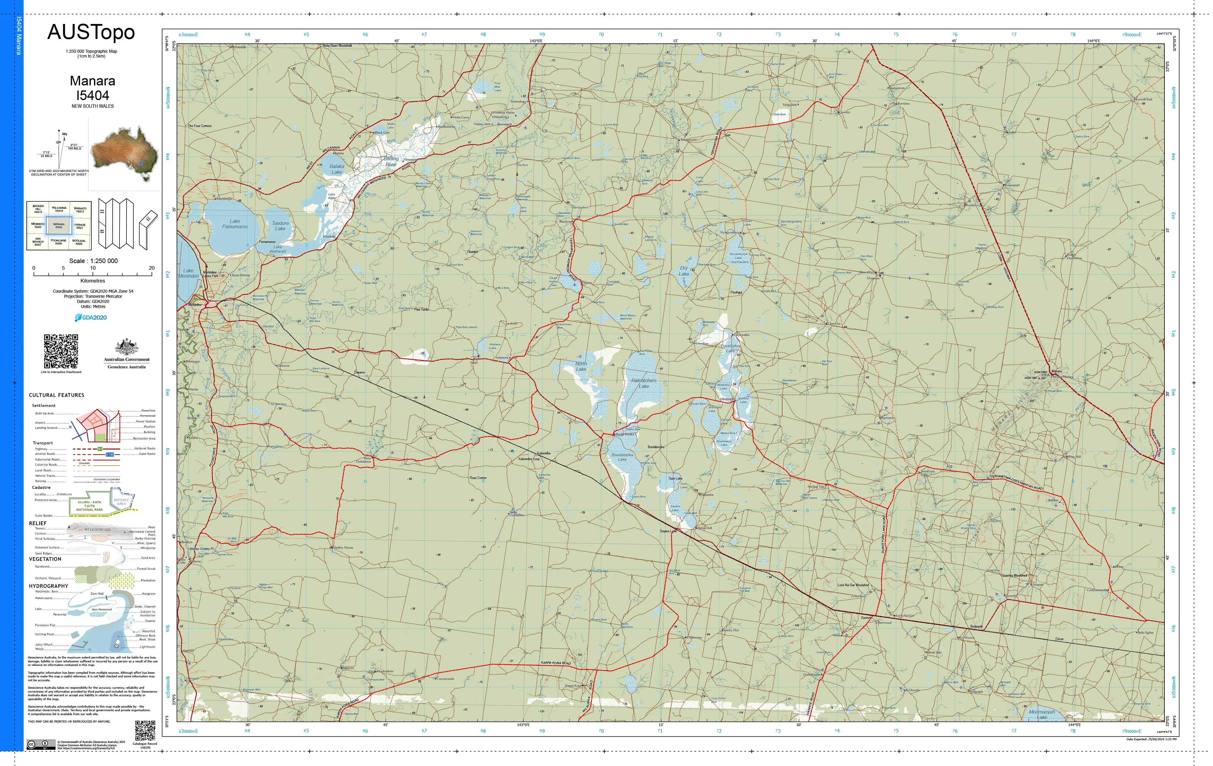 Manara I5404 AUSTopo 1:250,000 Map