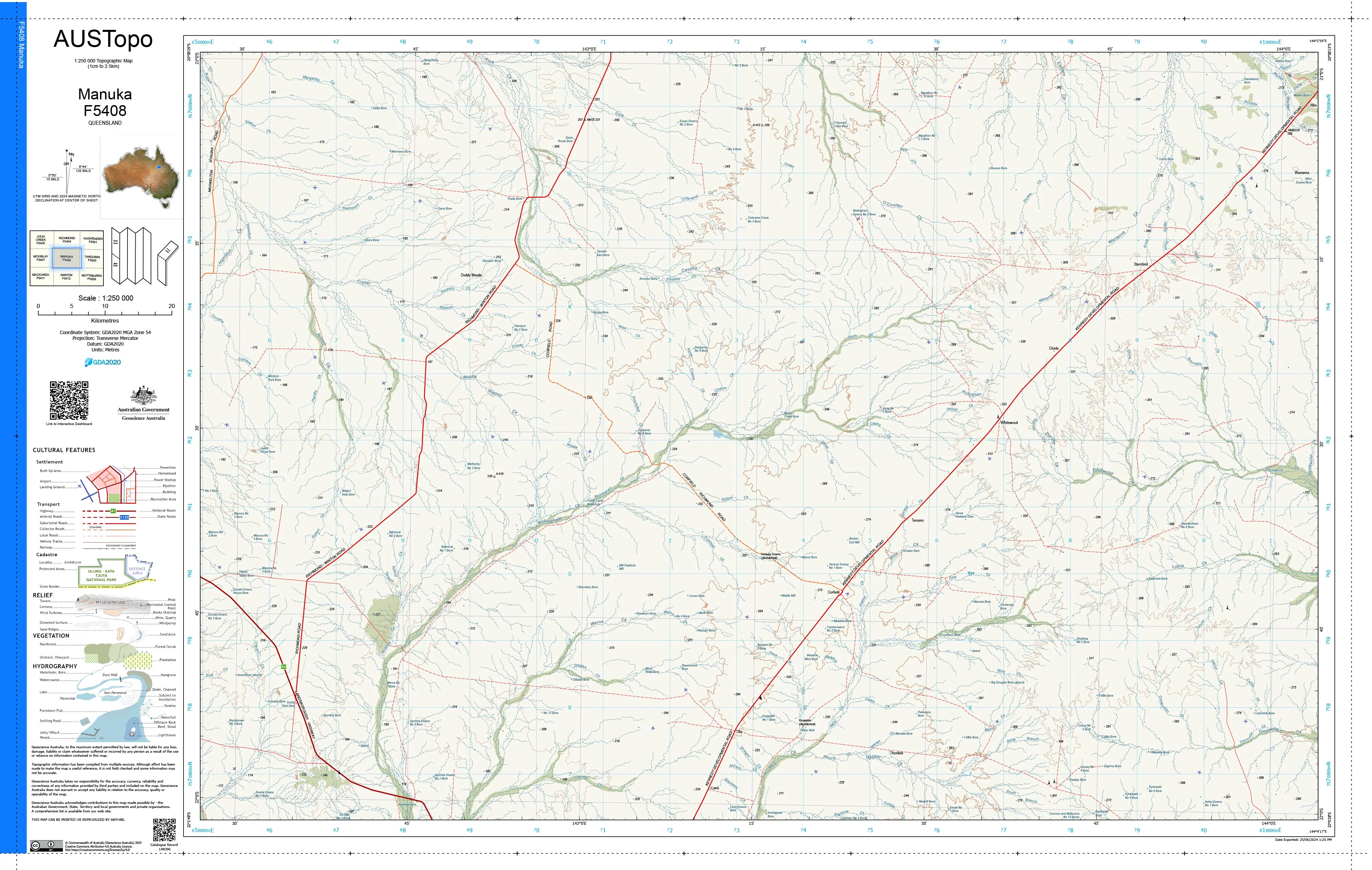 Manuka F5408 AUSTopo 1:250,000 Map